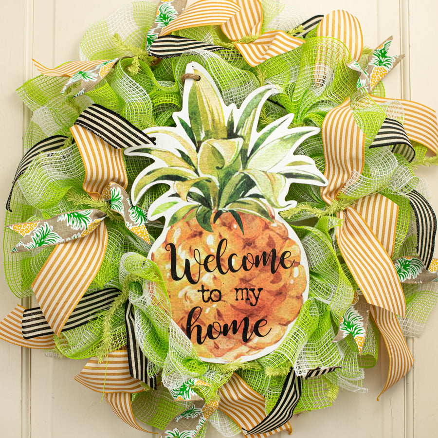 16" Wooden Pineapple Welcome To My Home Sign Lifestyle Photo