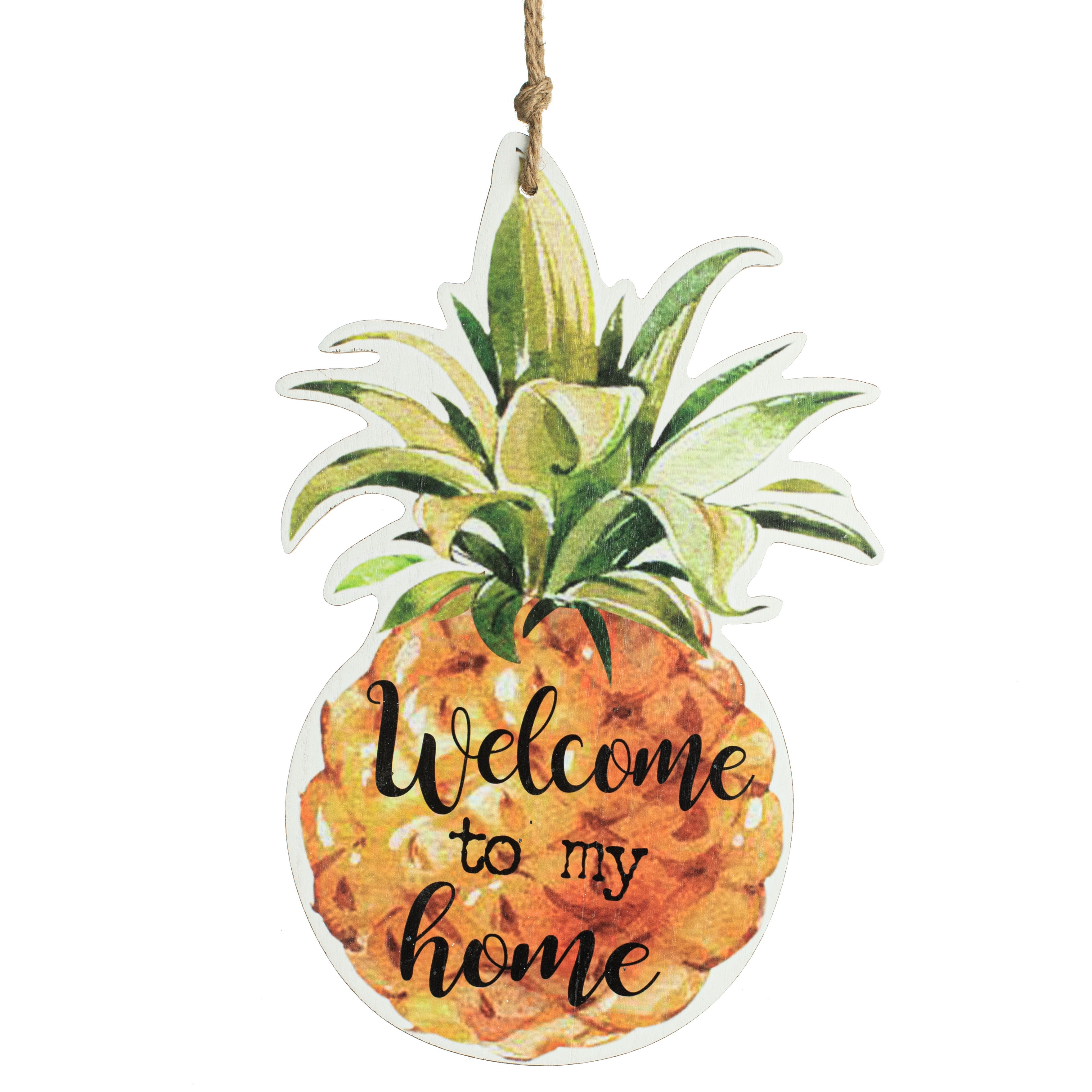 16" Wooden Pineapple Welcome To My Home Sign Item Number: 62729YW