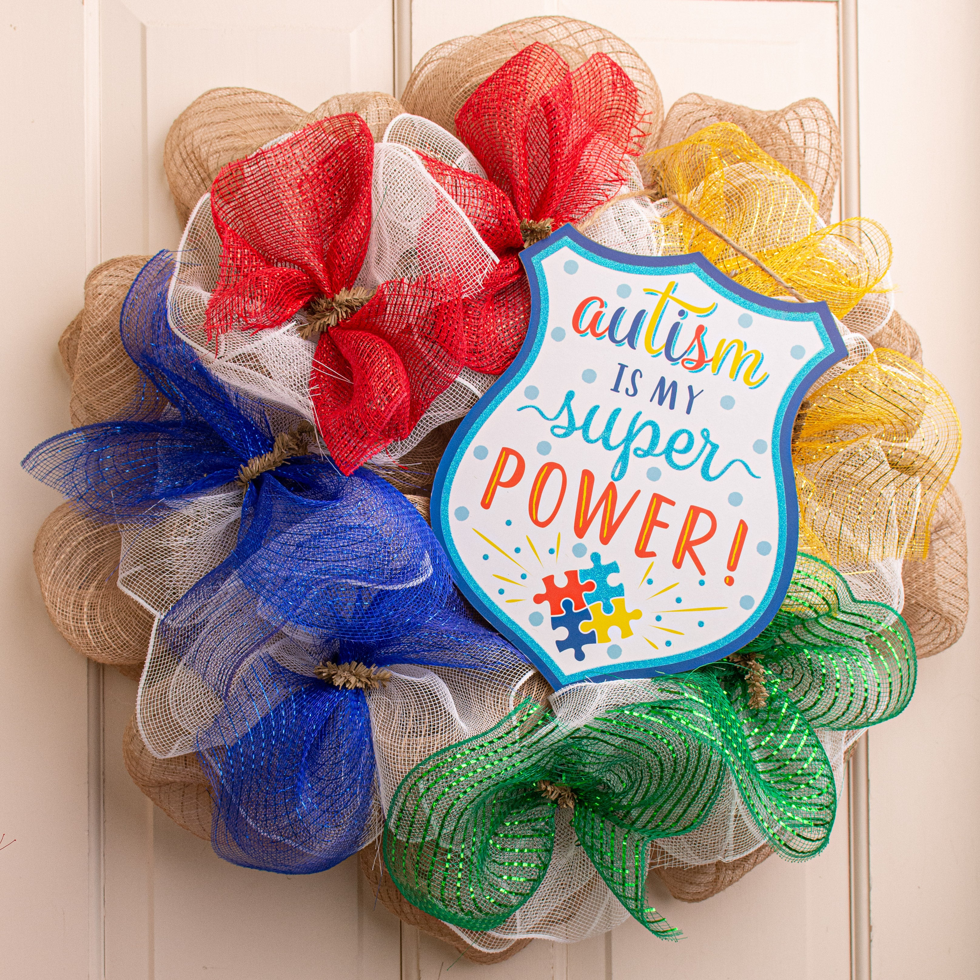 12" Wooden Sign: Autism Super Power Badge Lifestyle Photo