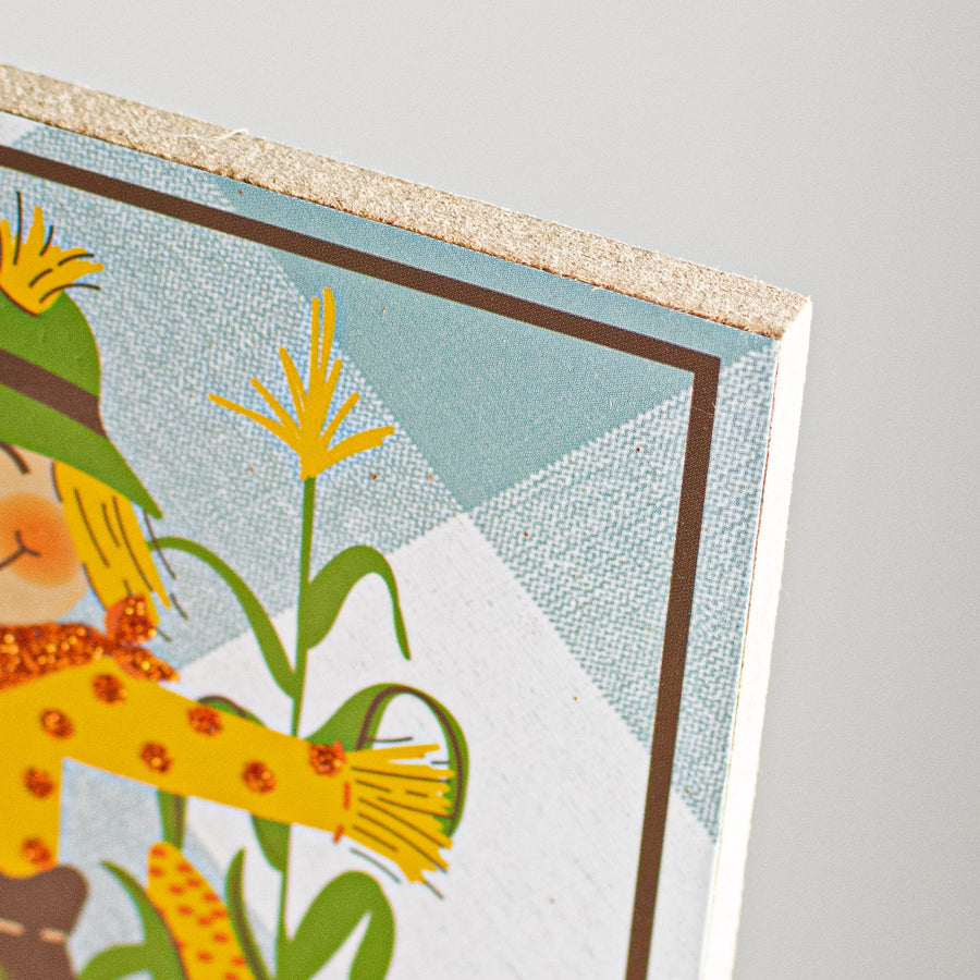 12" Wooden Sign: Autumn Scarecrow Blue Check detail photo 3
