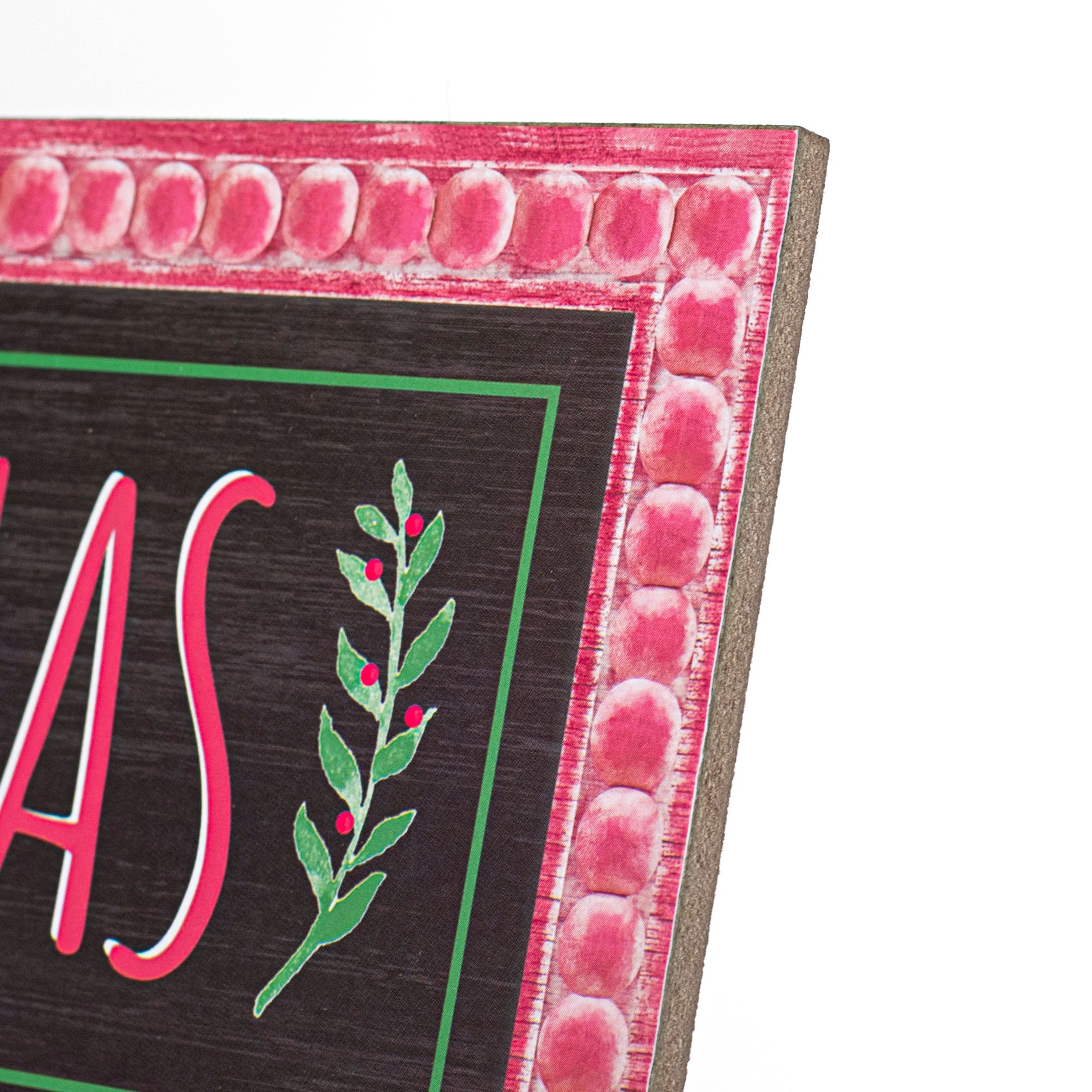 15" Wooden Sign: Bead Edge Merry Christmas detail photo 3