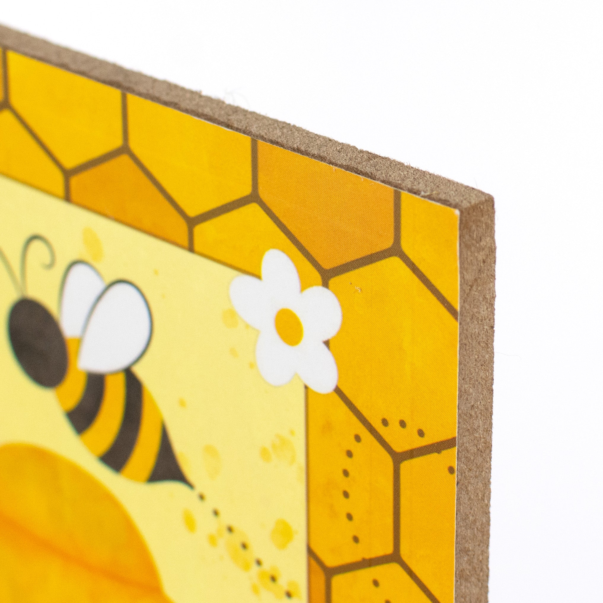 12" Wooden Sign: Bee Happy Honeycomb detail photo 3