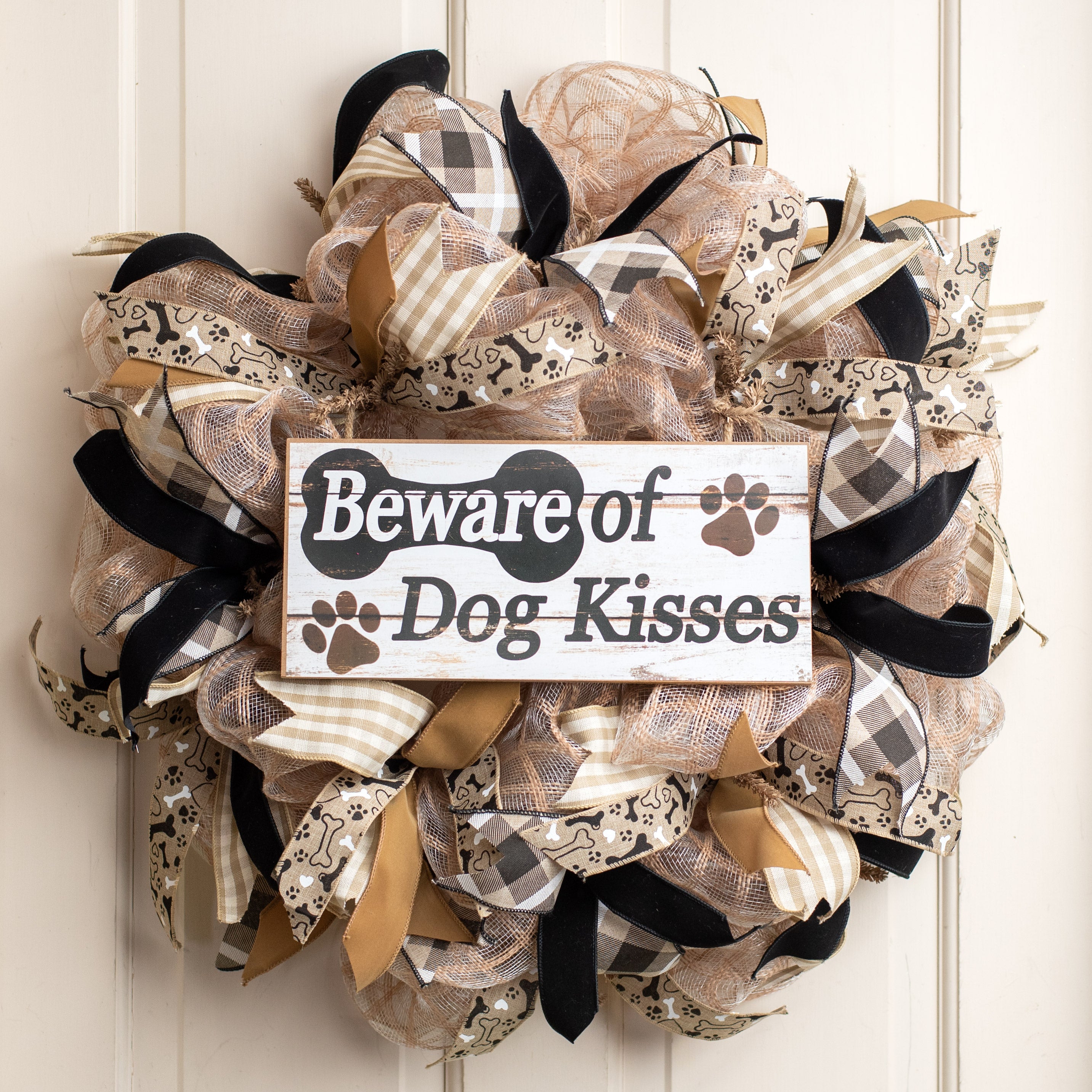 12" Wooden Sign: Beware of Dog Kisses Lifestyle Photo
