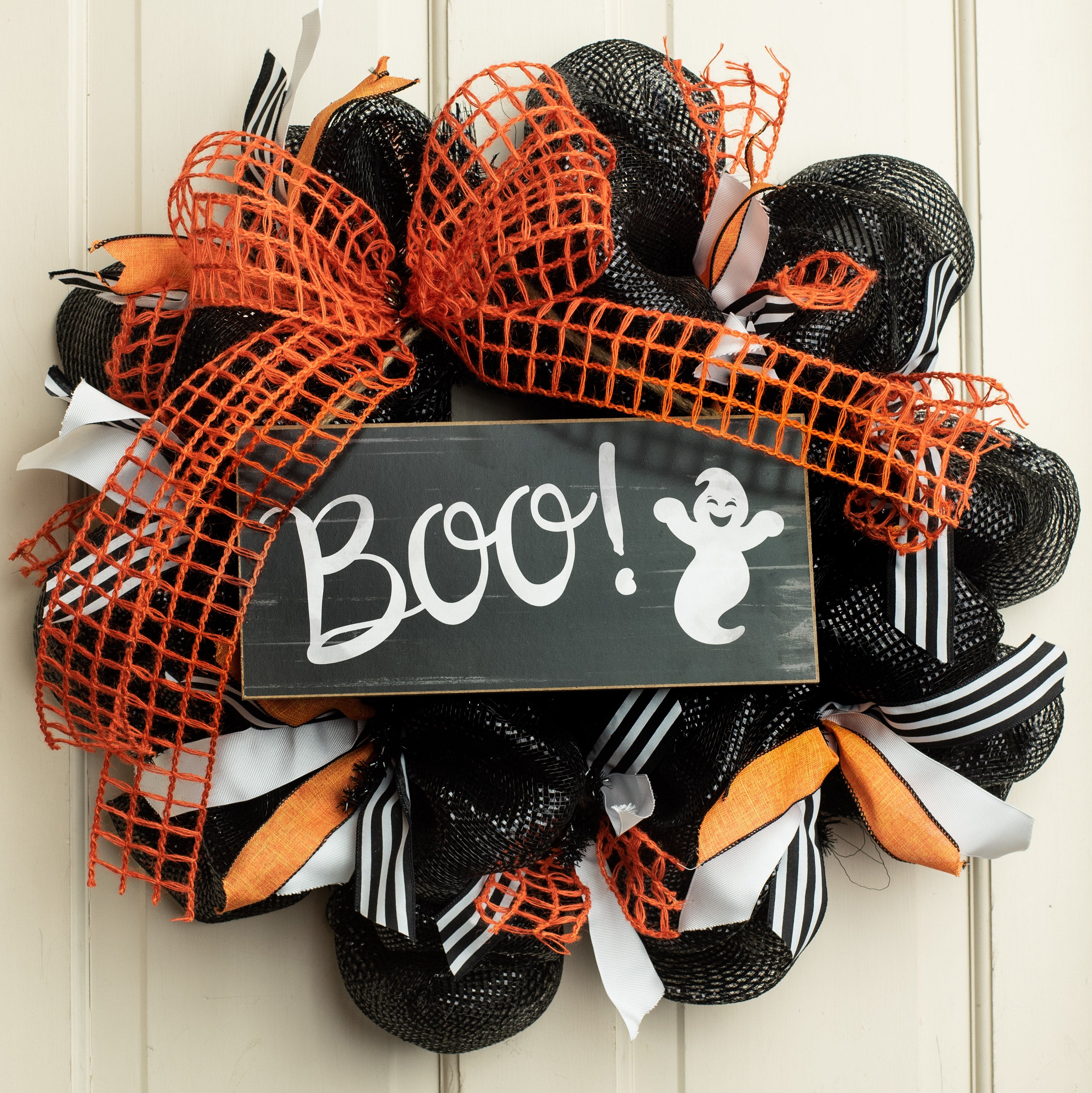 12" Wooden Sign: Black Boo Ghost Lifestyle Photo