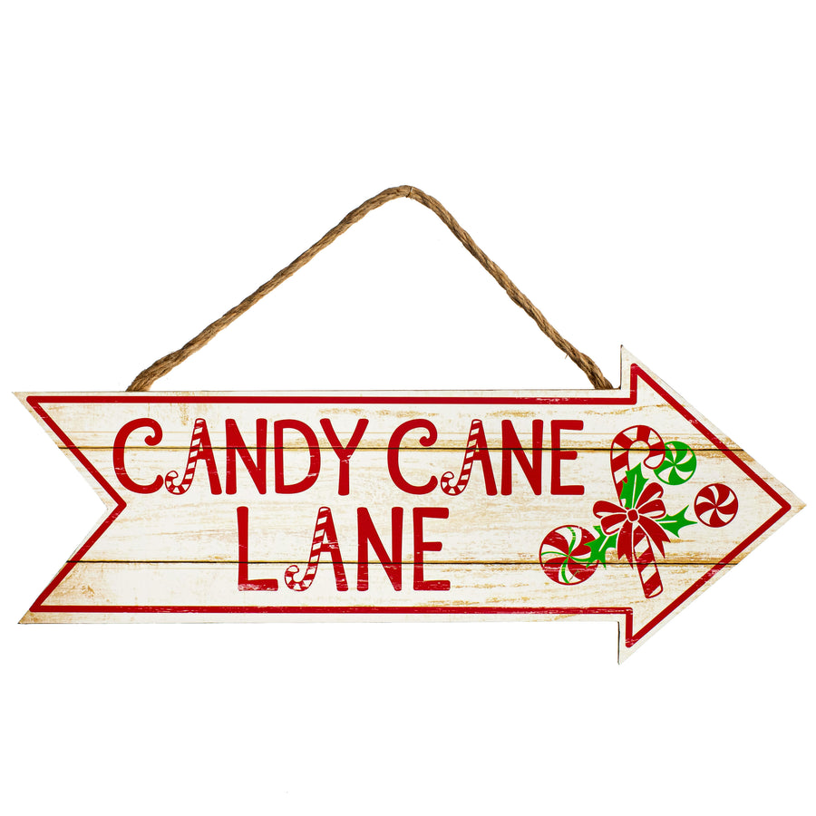 16" Wooden Sign: Candy Cane Lane Arrow Item Number: AP8244