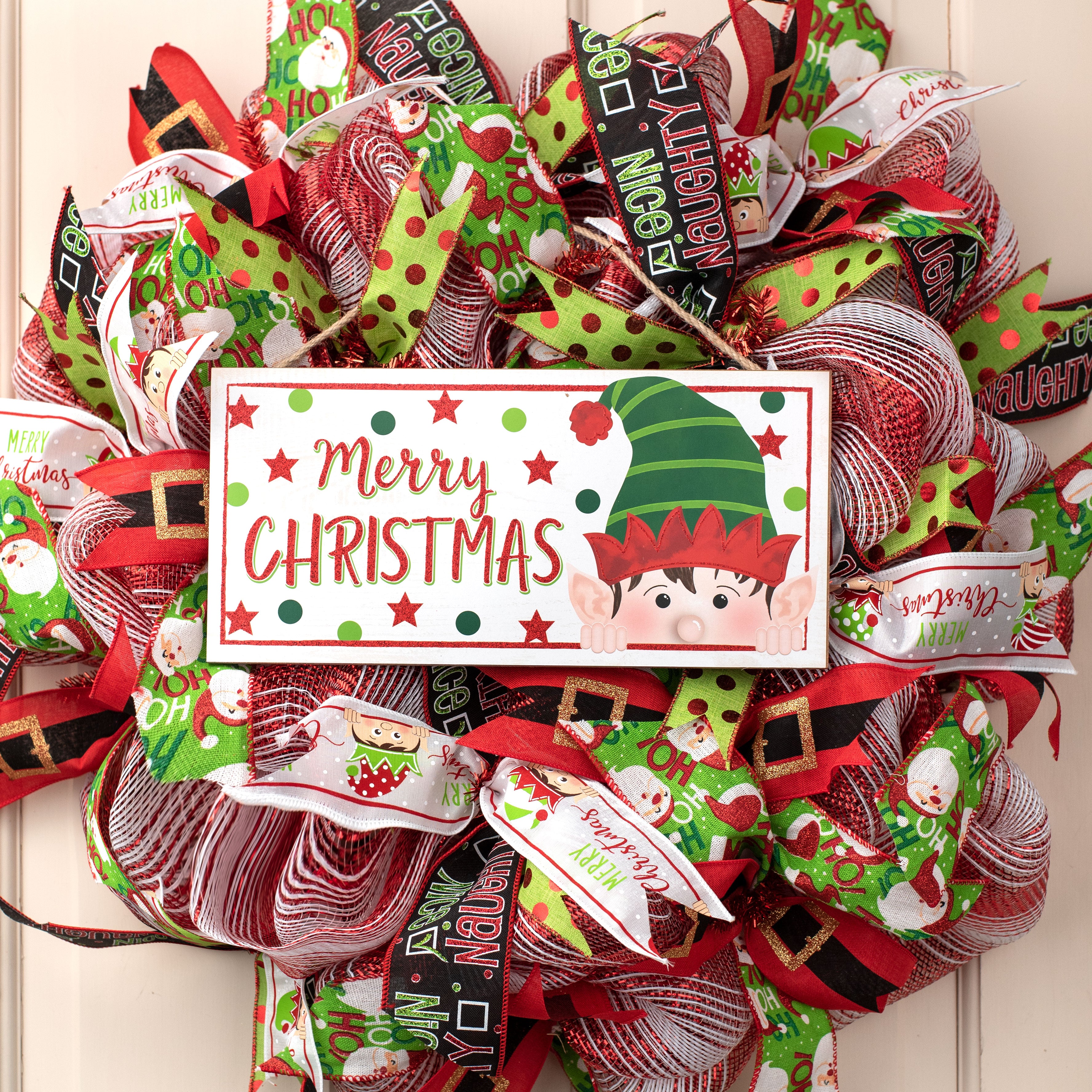 12" Wooden Sign: Christmas Glitter Peeking Elf Lifestyle Photo
