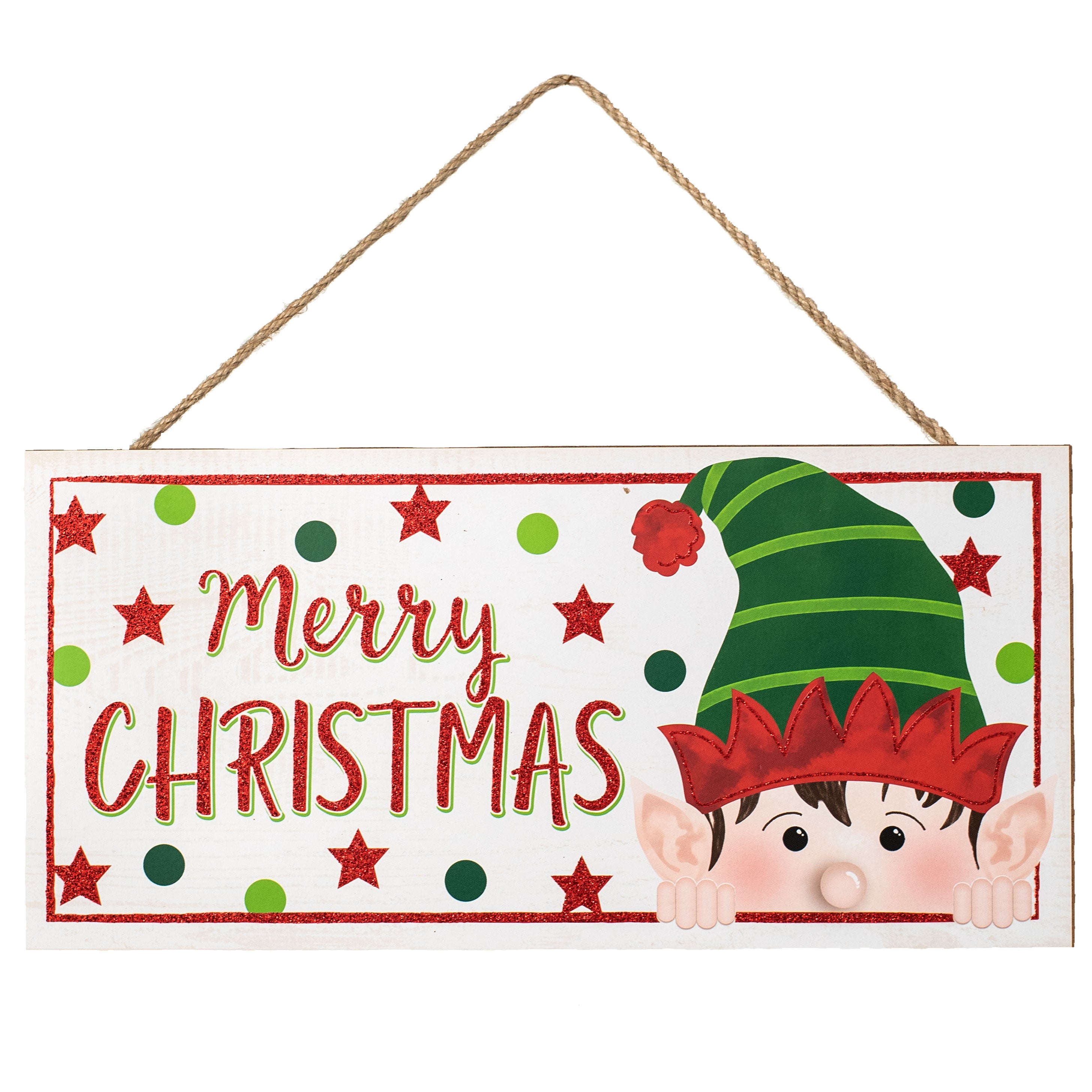 12" Wooden Sign: Christmas Glitter Peeking Elf Item Number: AP8849