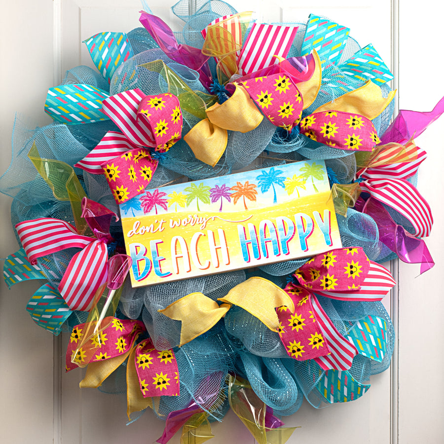 12" Wooden Sign: Don't Worry Beach Happy Lifestyle Photo