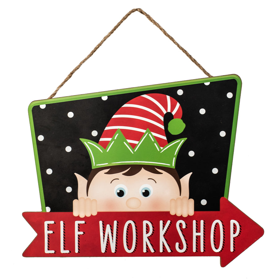 12" Wooden Sign: Elf Workshop Arrow Item Number: AP7011