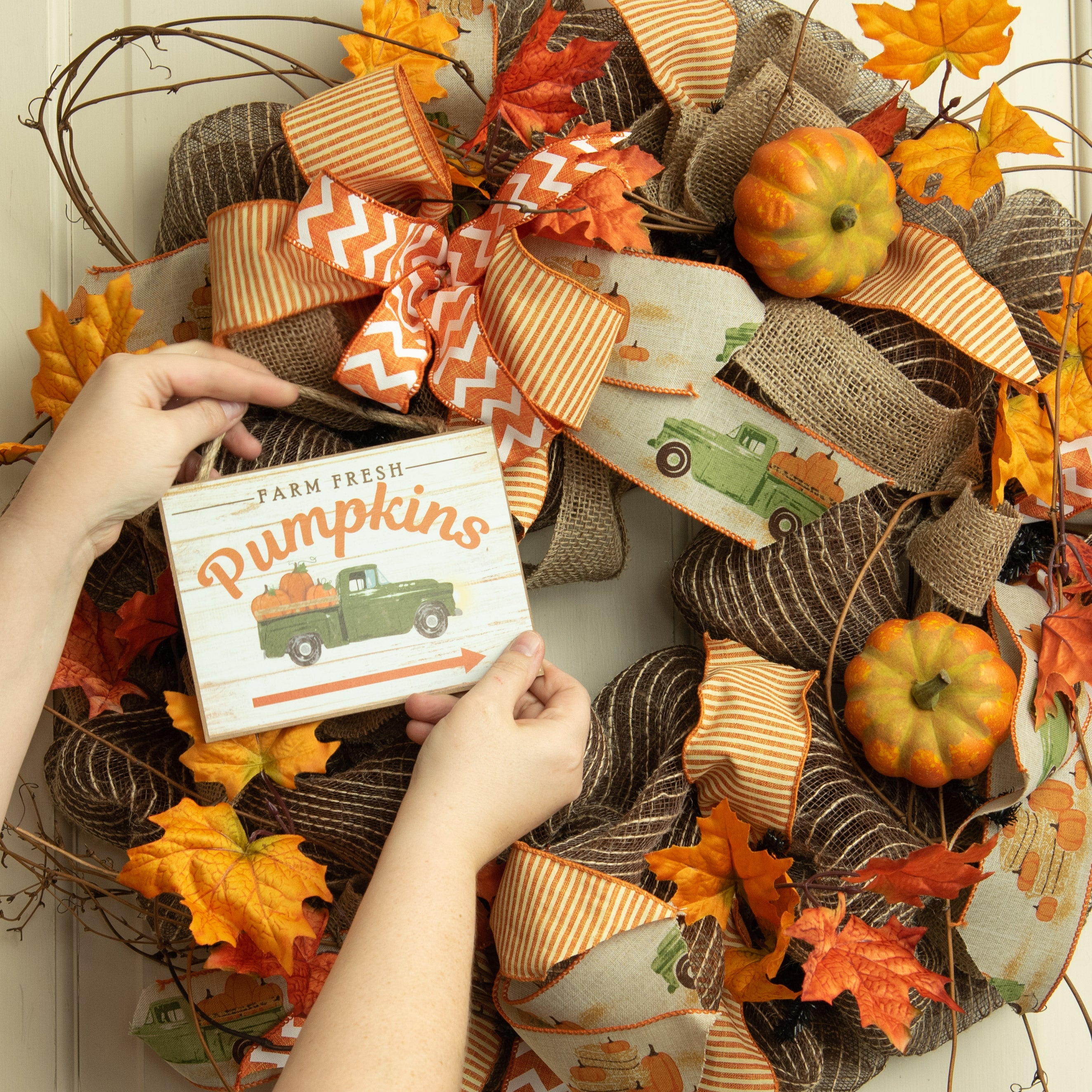 6.5" Wooden Sign: Farm Fresh Pumpkins Lifestyle Photo
