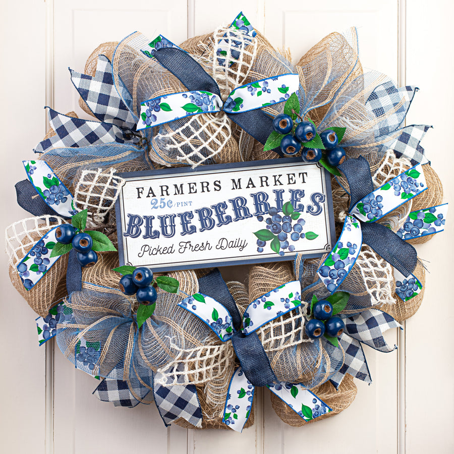 12" Wooden Sign: Farmers Market Blueberries Lifestyle Photo