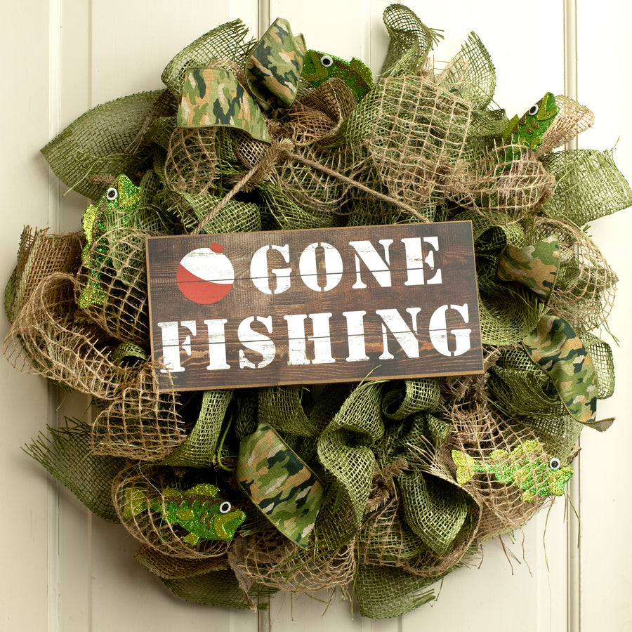 12" Wooden Sign: Gone Fishing With Bobber Lifestyle Photo