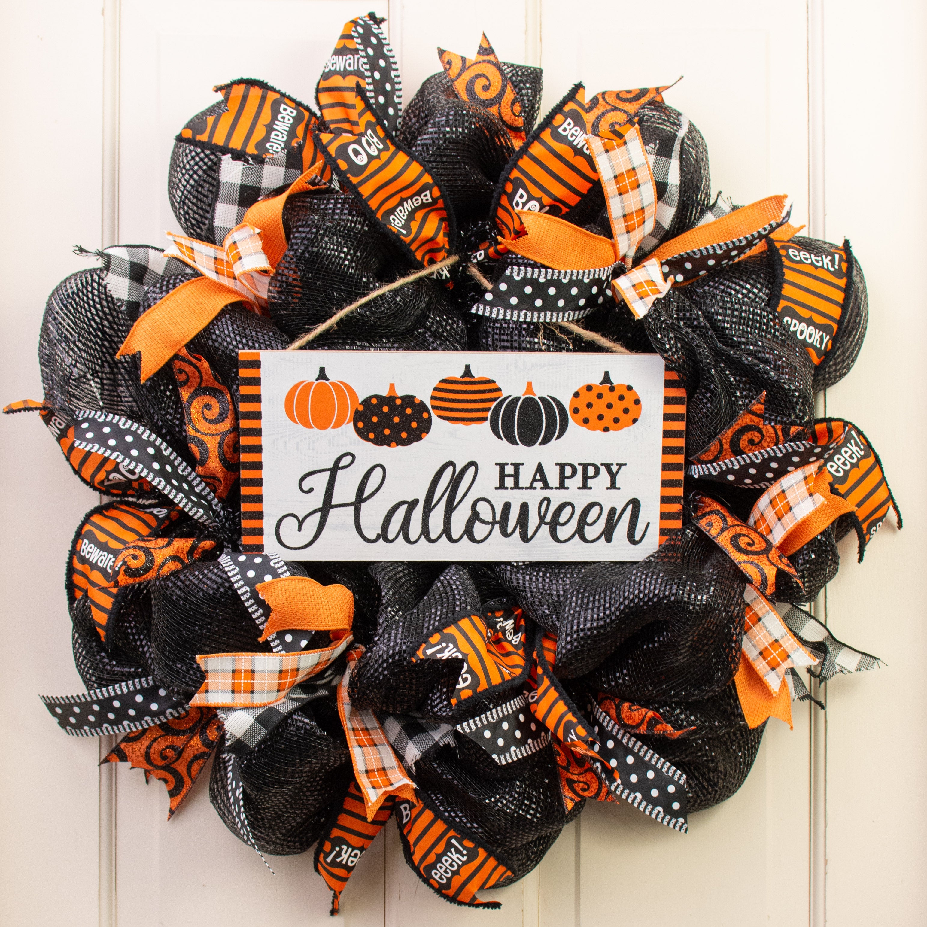 12" Wooden Sign: Halloween Patterned Pumpkins Lifestyle Photo