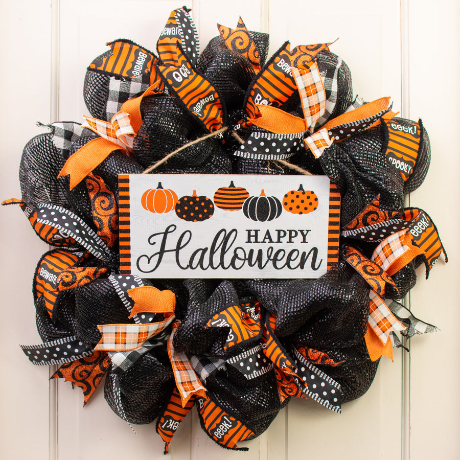 12" Wooden Sign: Halloween Patterned Pumpkins Lifestyle Photo