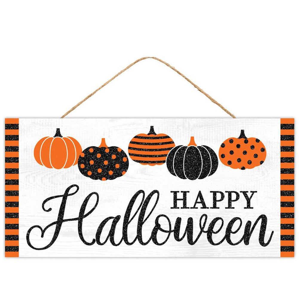 12" Wooden Sign: Halloween Patterned Pumpkins Item Number: AP8957