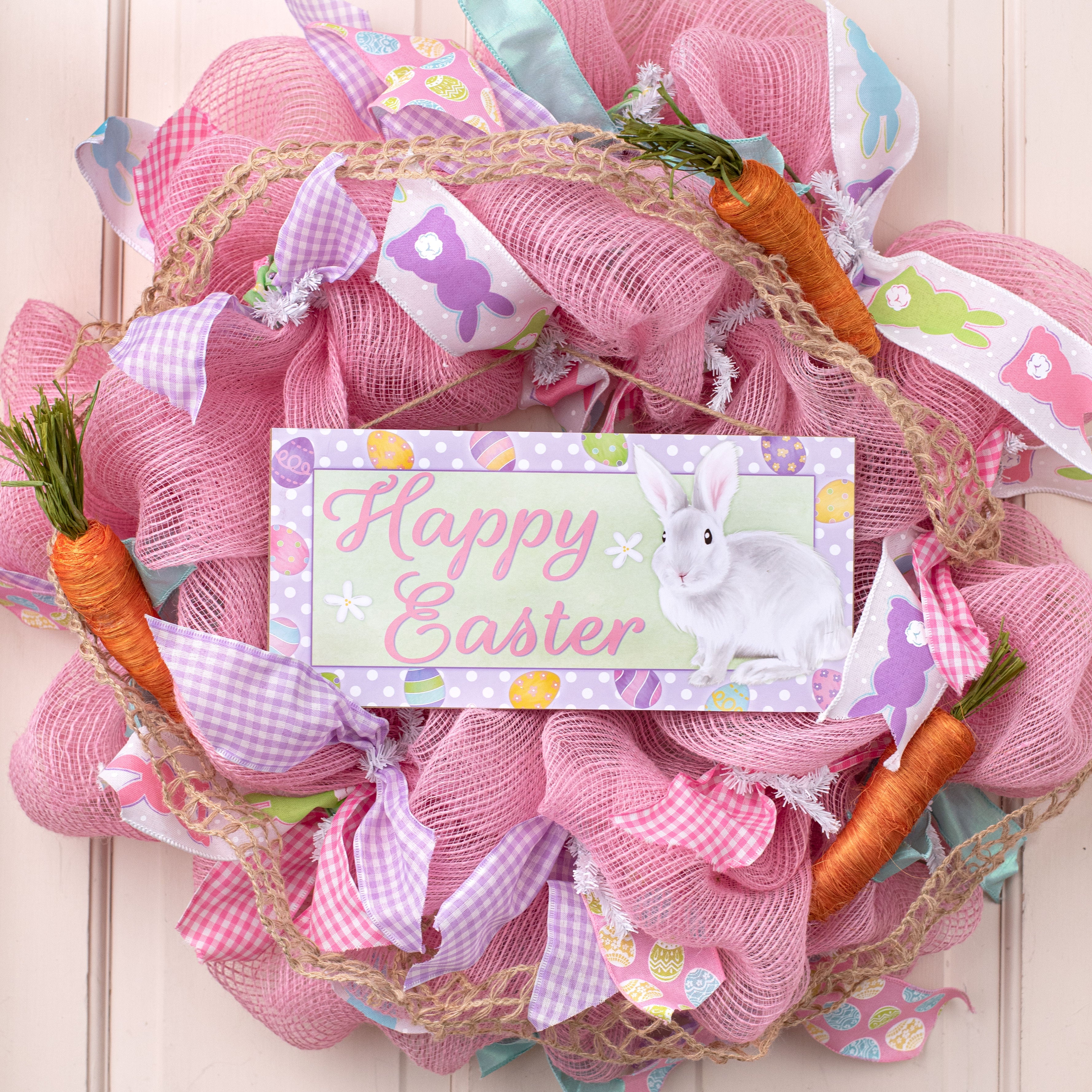 12" Wooden Sign: Happy Easter With Bunny Lifestyle Photo