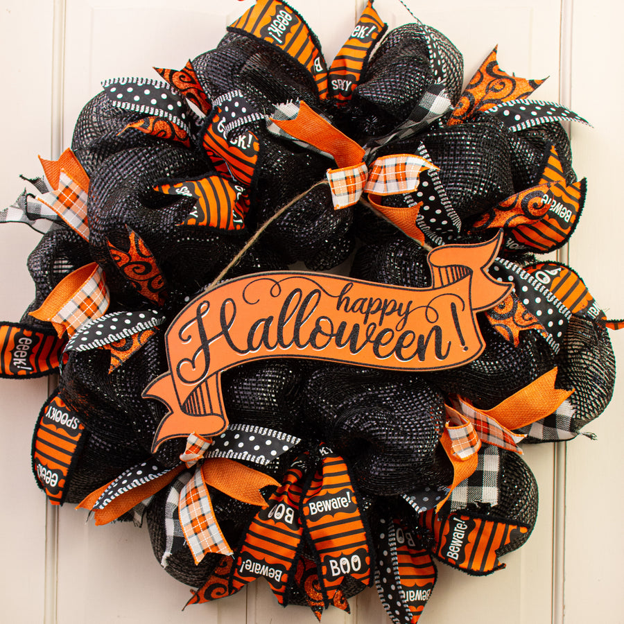15" Wooden Sign: Happy Halloween Banner Lifestyle Photo