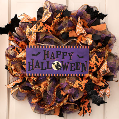 12" Wooden Sign: Happy Halloween Stripe Edge Lifestyle Photo