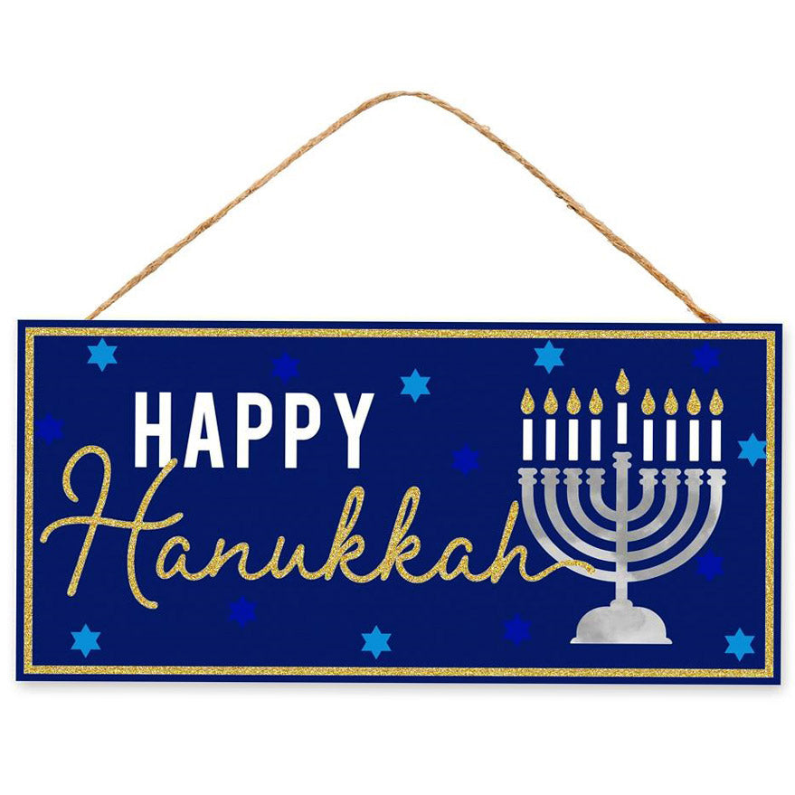 12" Wooden Sign: Happy Hanukkah Glitter Item Number: AP8964