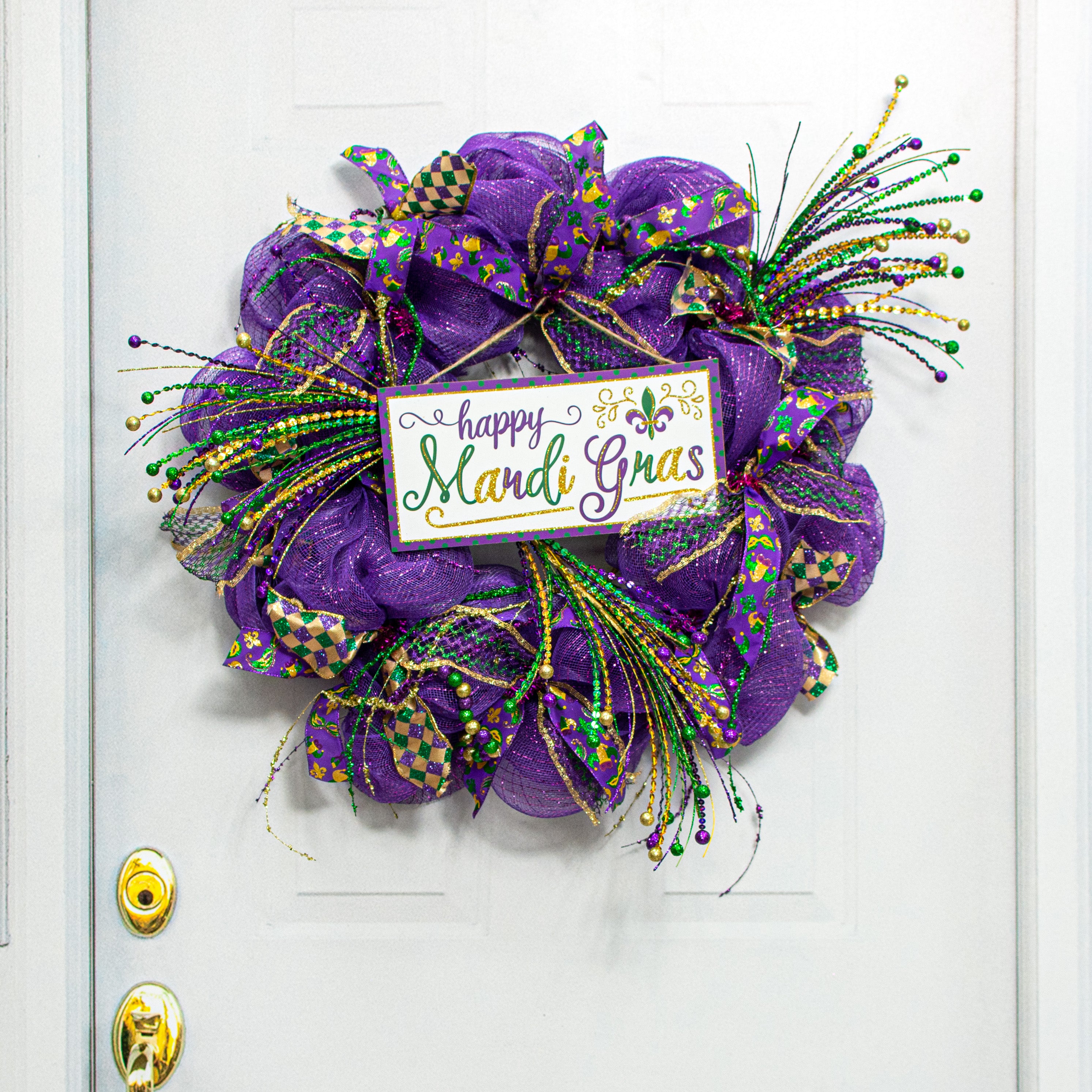 12" Wooden Sign: Happy Mardi Gras Glitter Lifestyle Photo