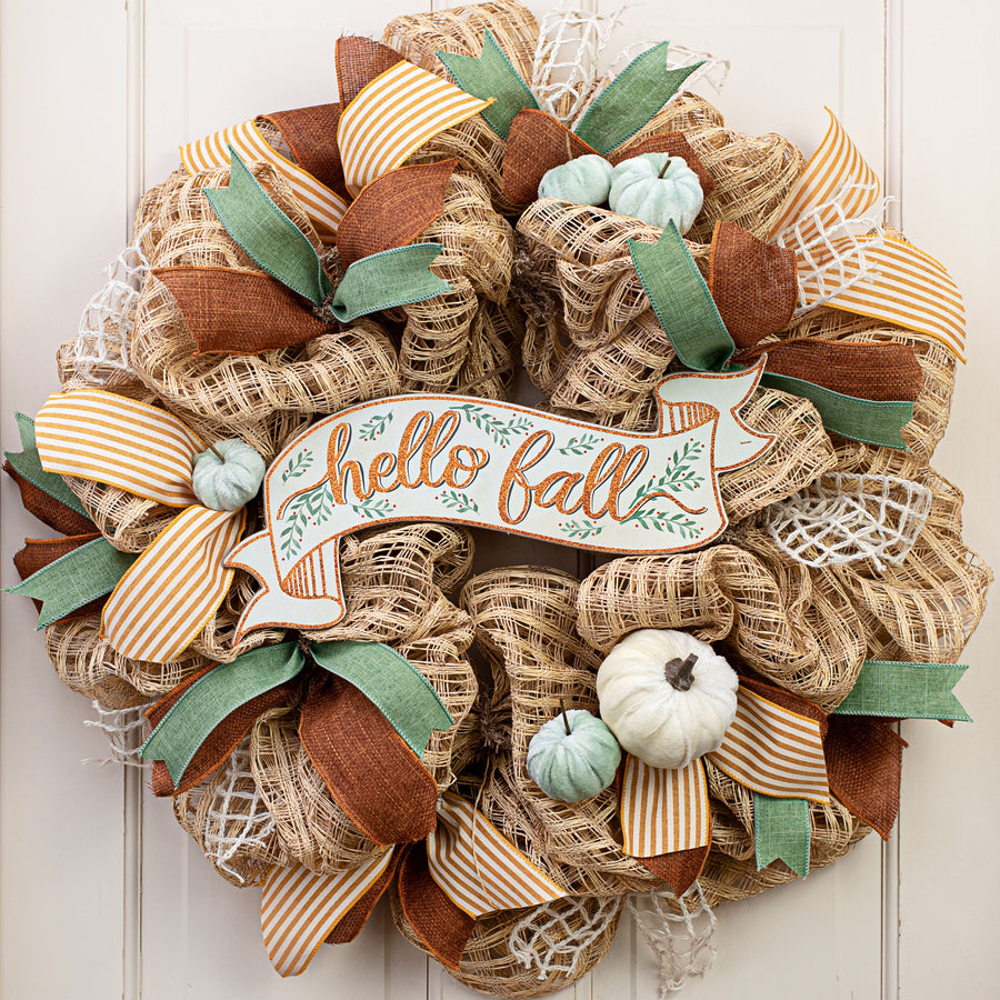 15" Wooden Sign: Hello Fall Banner Lifestyle Photo