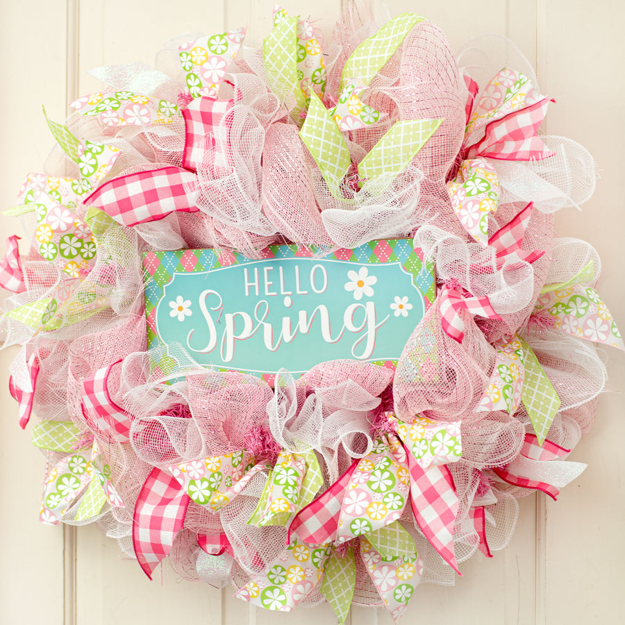 12" Wooden Sign: Hello Spring Argyle Lifestyle Photo