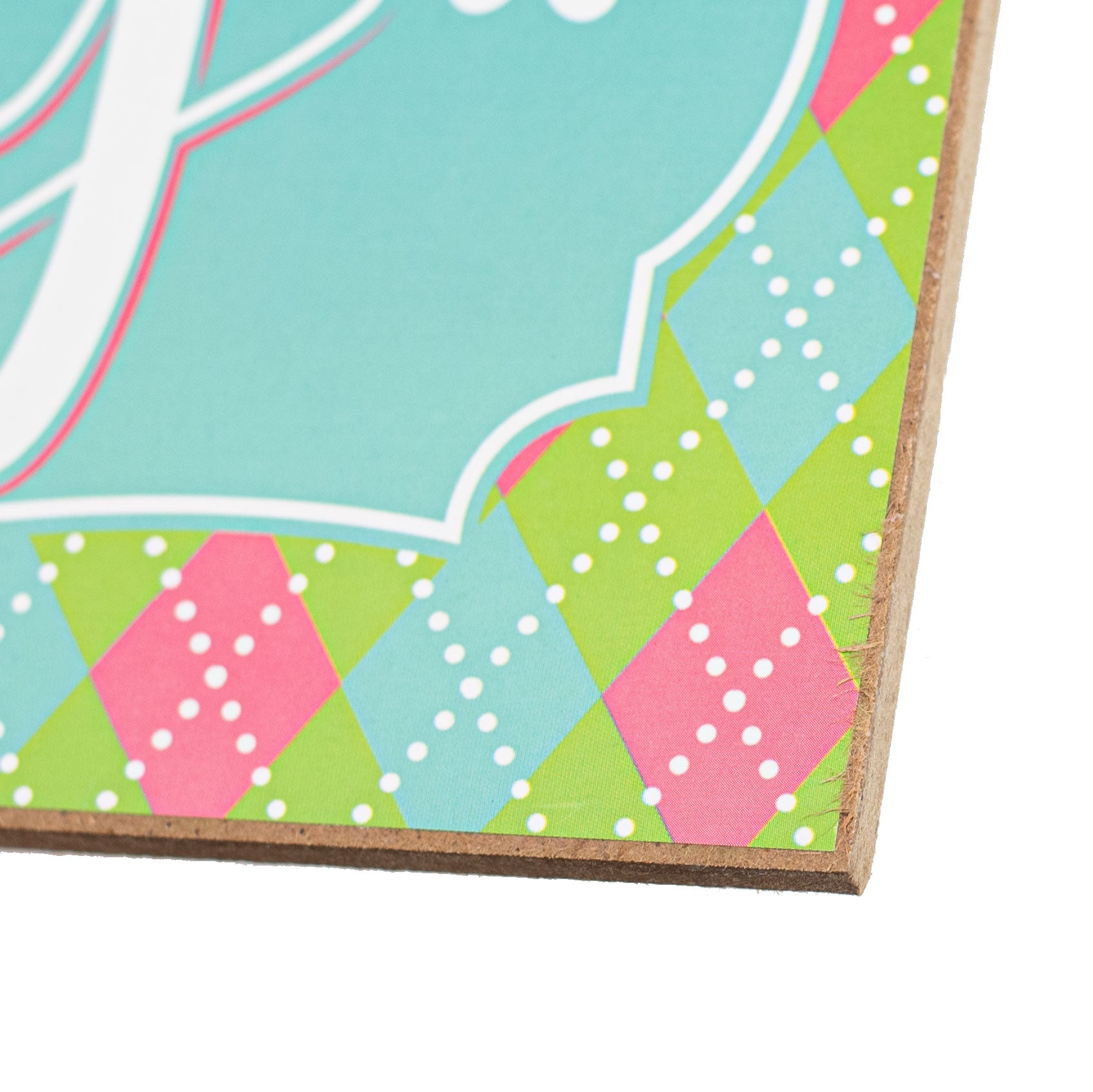 12" Wooden Sign: Hello Spring Argyle detail photo 3