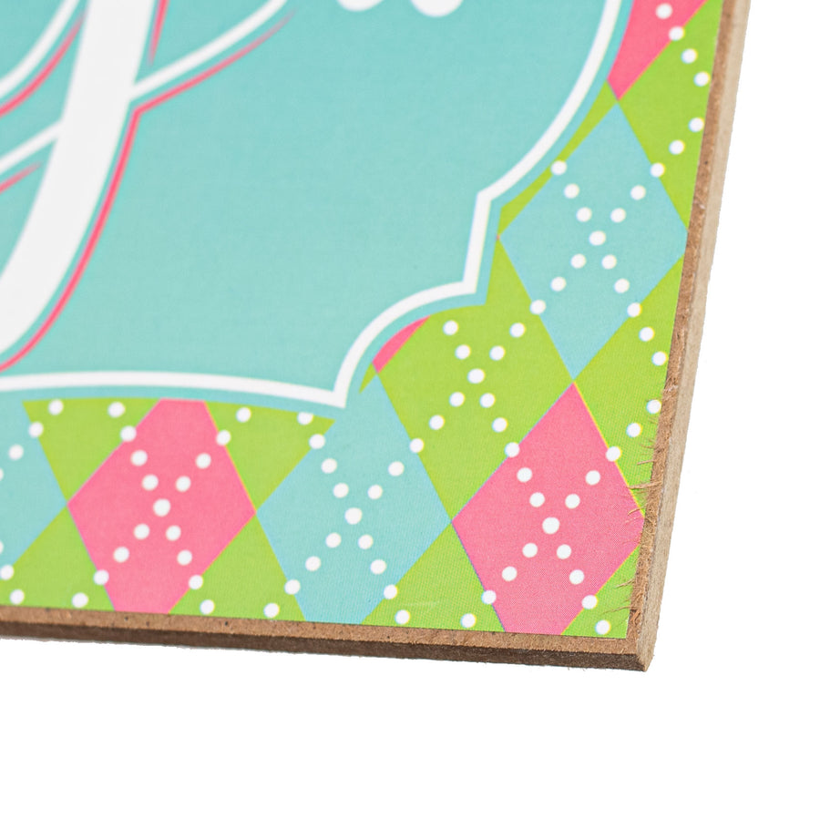 12" Wooden Sign: Hello Spring Argyle detail photo 3