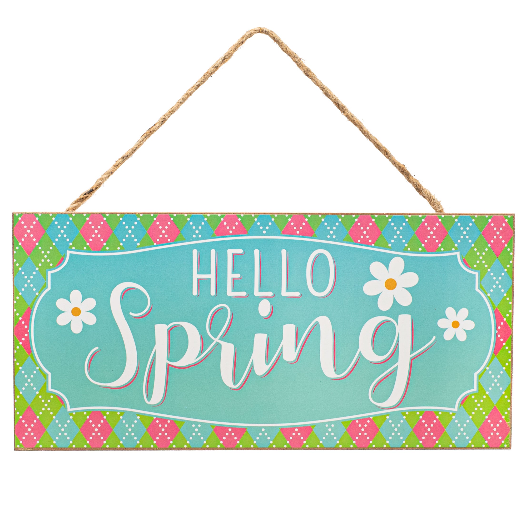 12" Wooden Sign: Hello Spring Argyle Item Number: AP8494
