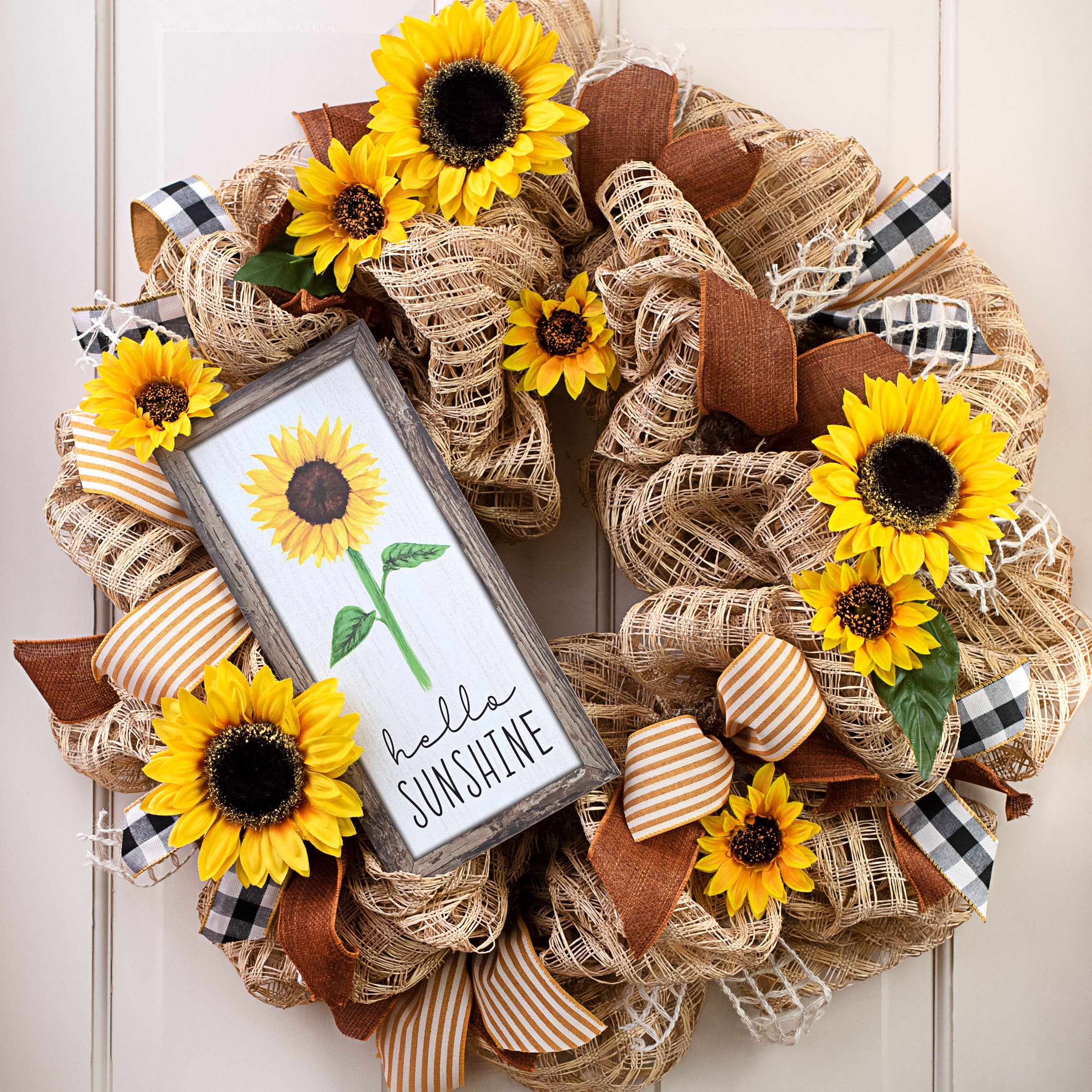 12" Wooden Sign: Hello Sunshine Sunflower Lifestyle Photo