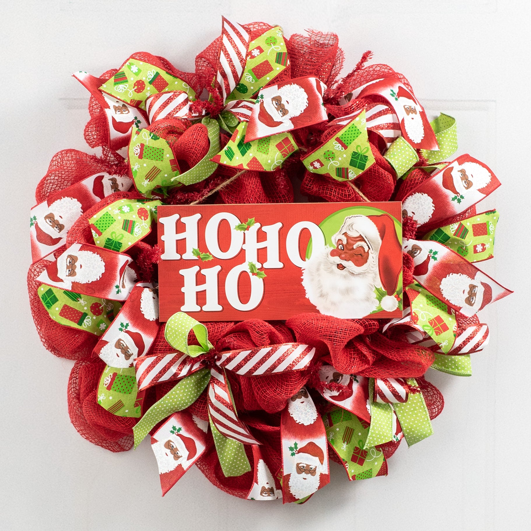 12" Wooden Sign: Ho Ho Ho Brown Santa Lifestyle Photo