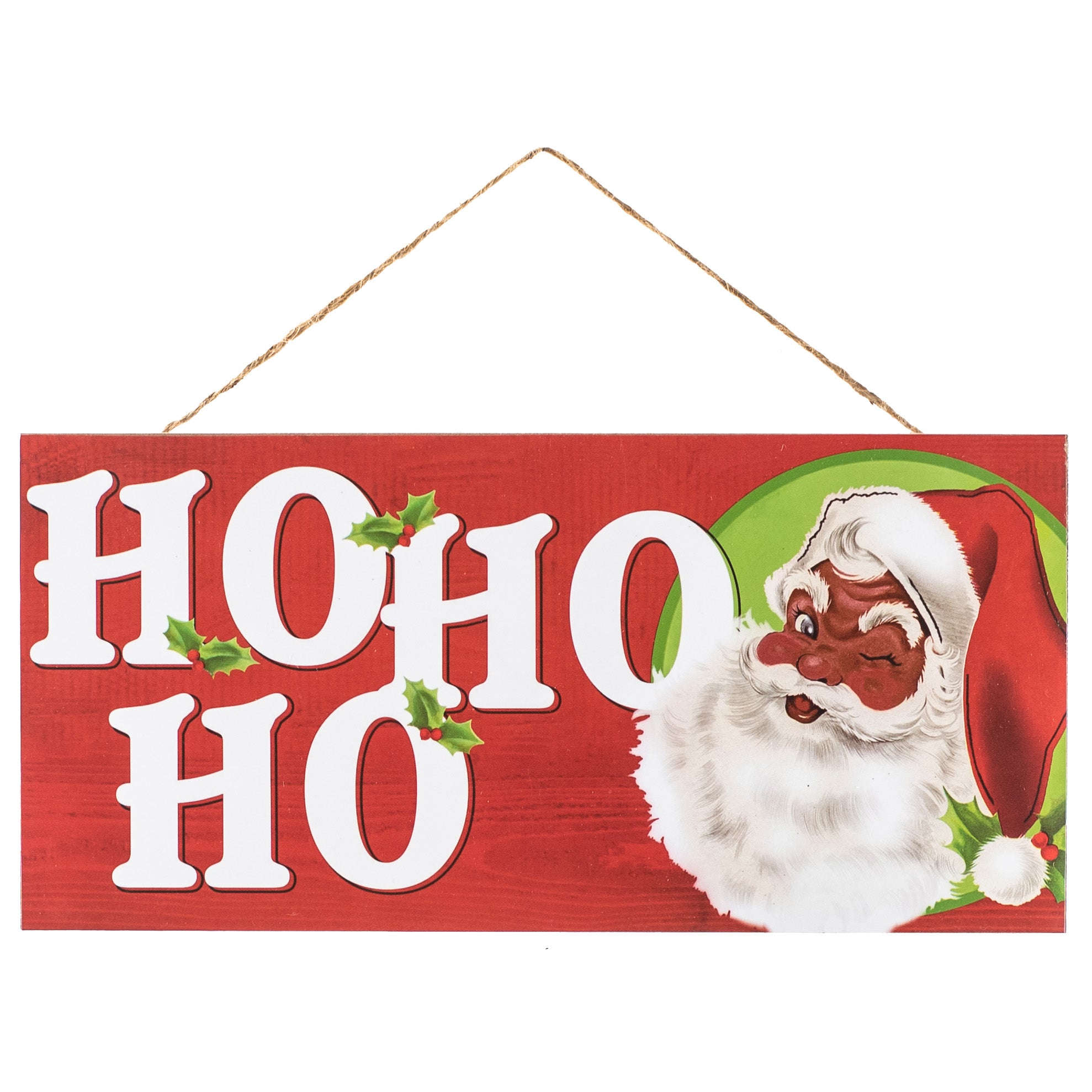 12" Wooden Sign: Ho Ho Ho Brown Santa Item Number: AP7322