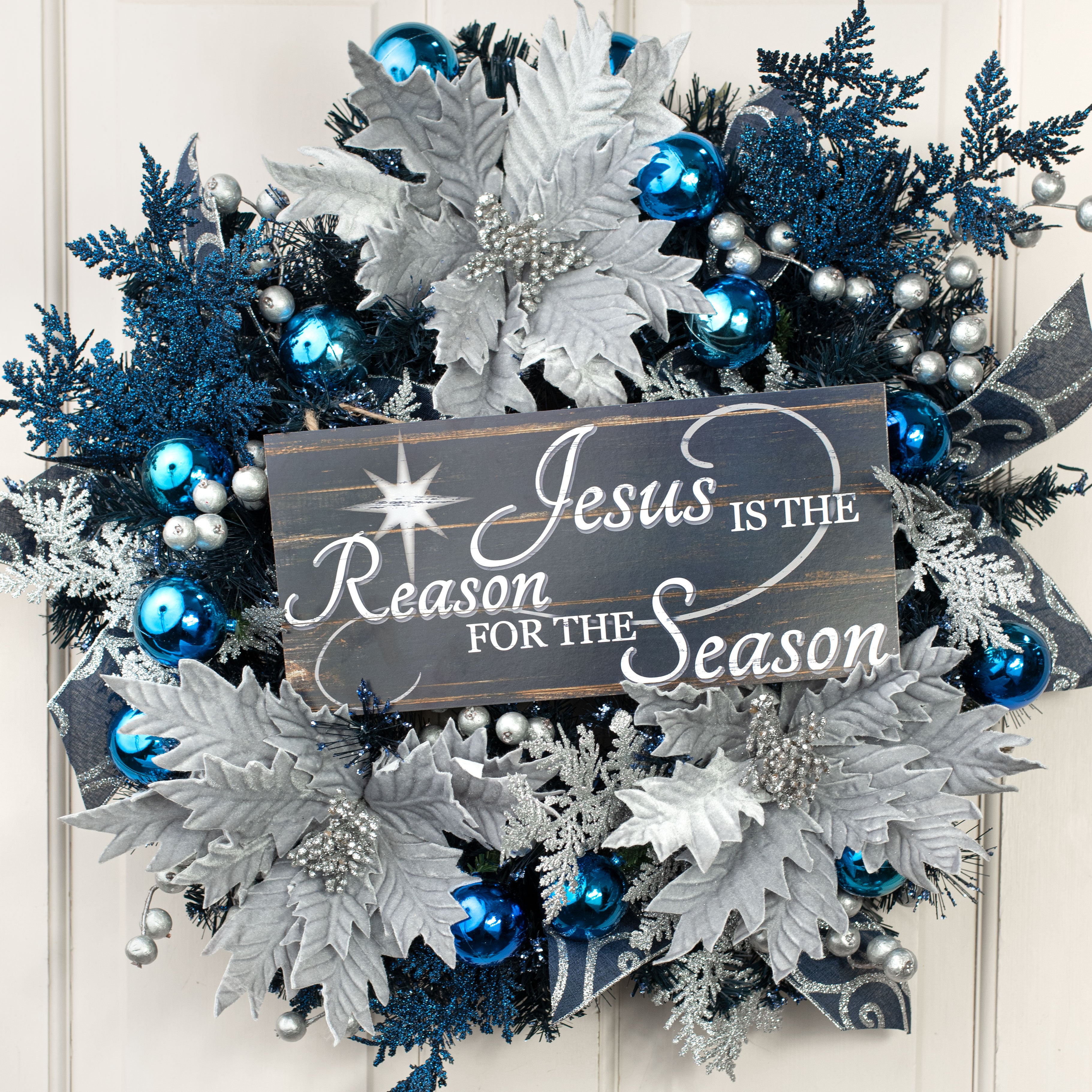 12" Wooden Sign: Jesus is the Reason (Navy) Lifestyle Photo