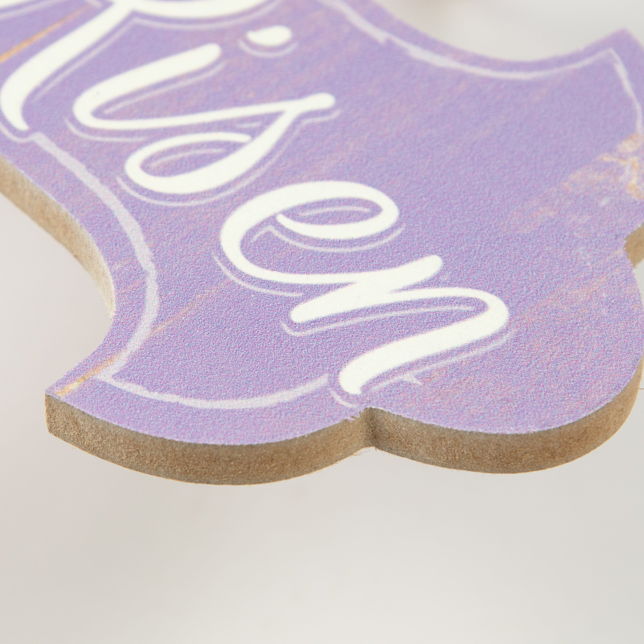 16" Wooden Sign: Lavender He is Risen Cross detail photo 3