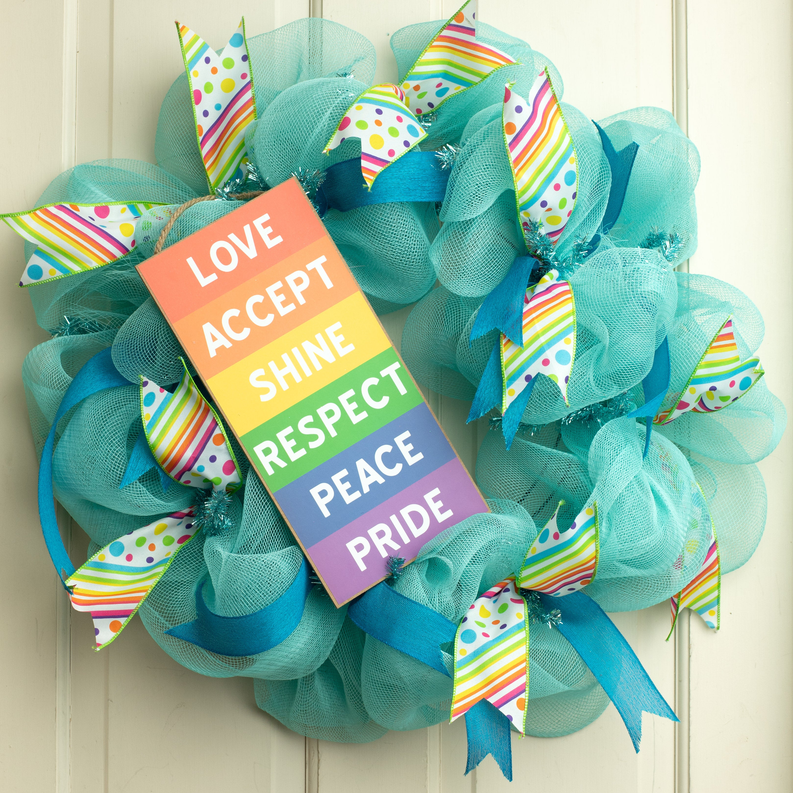 12" Wooden Sign: Love & Accept Rainbow Lifestyle Photo