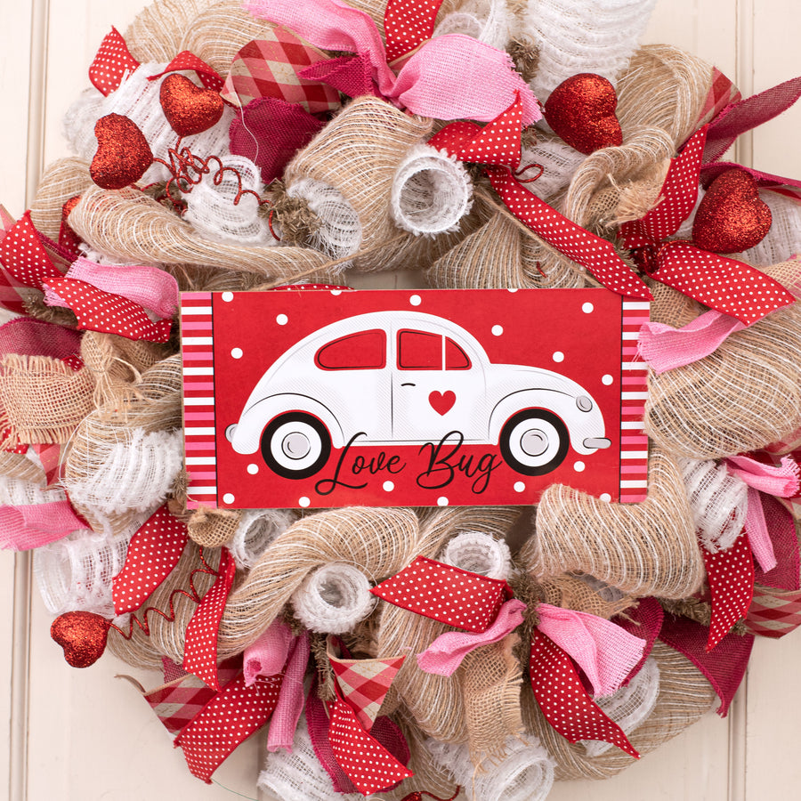 12" Wooden Sign: Love Bug Car Lifestyle Photo
