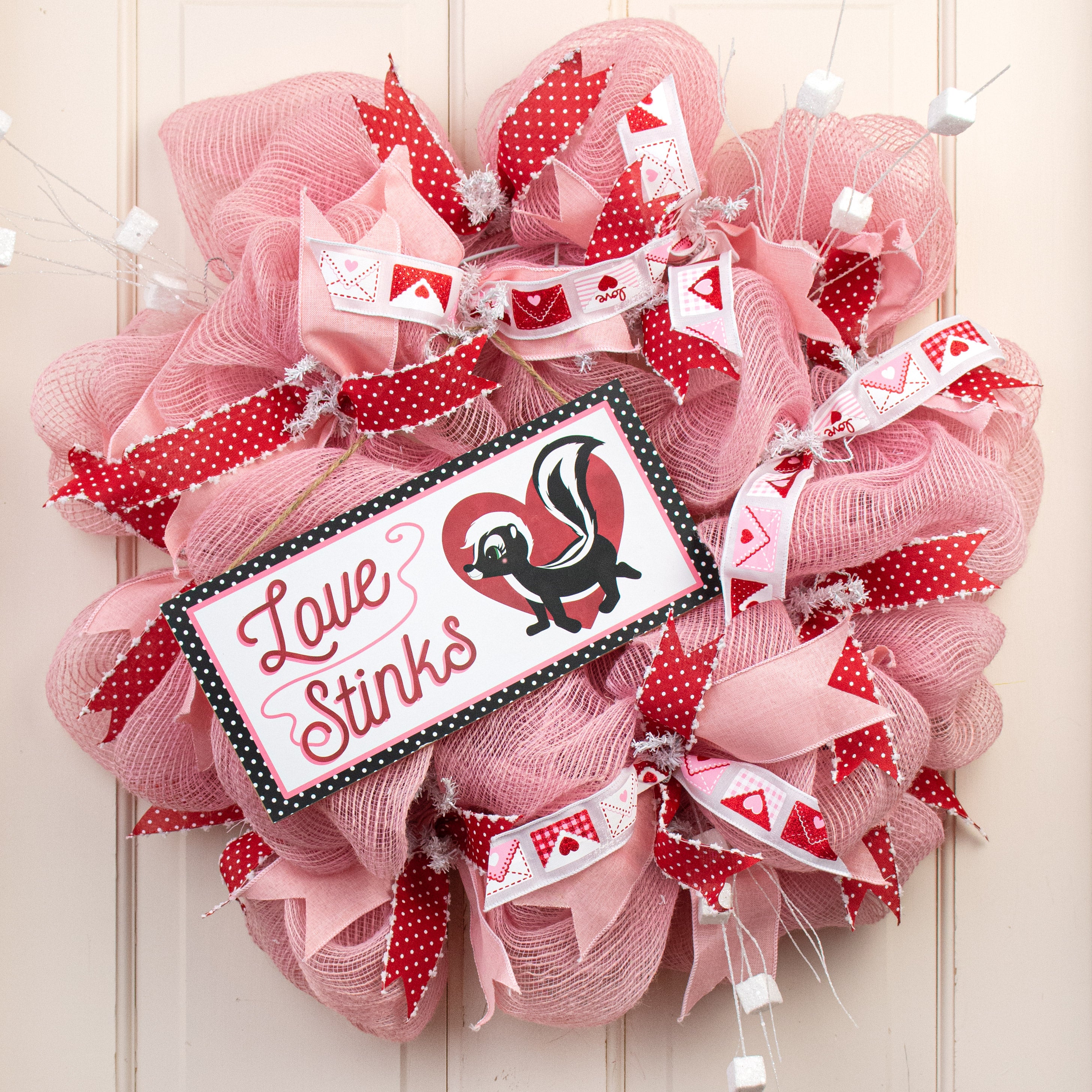 12" Wooden Sign: Love Stinks Skunk Heart Lifestyle Photo
