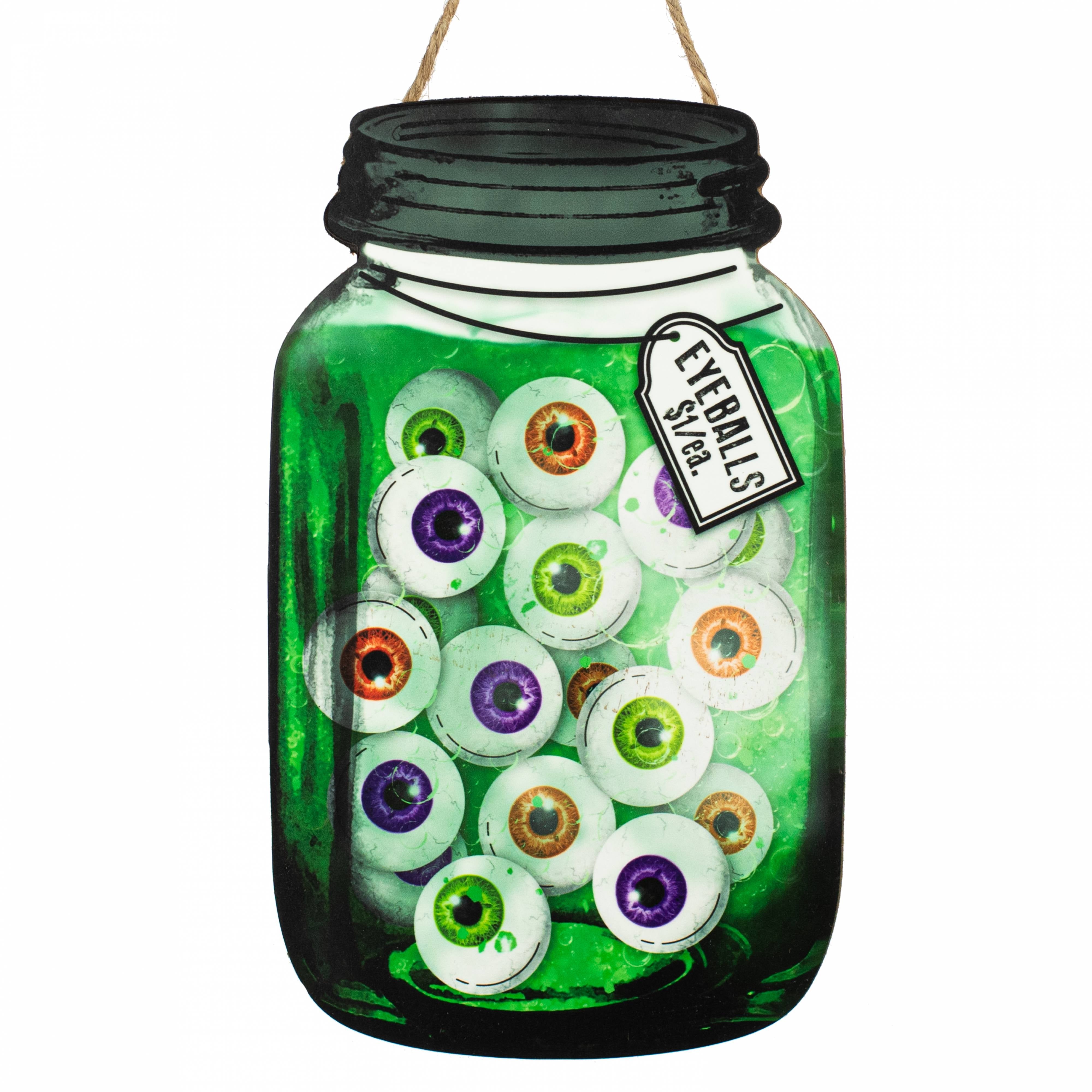 10" Wooden Sign: Mason Jar Witches' Eyeballs Item Number: AP735209