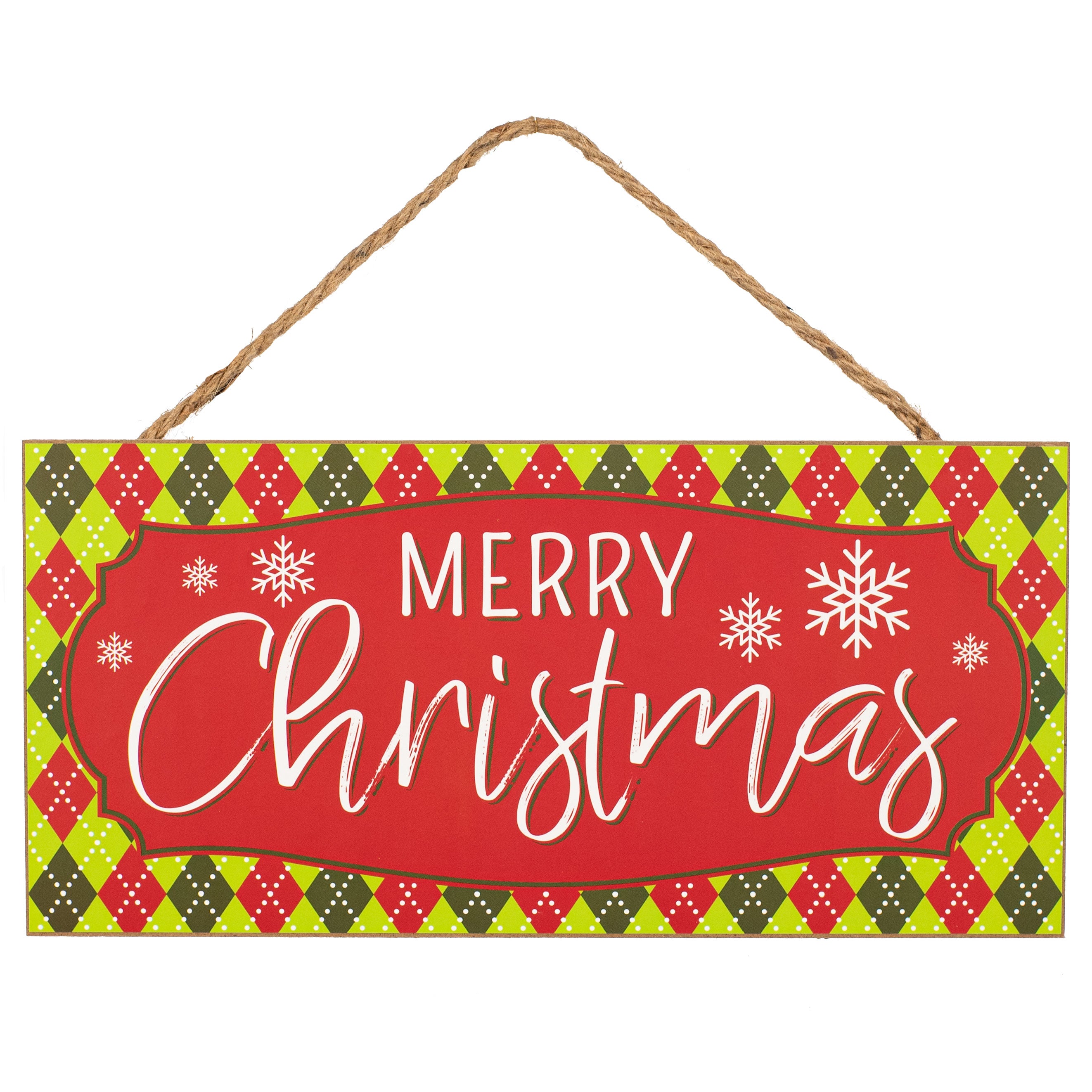 12" Wooden Sign: Merry Christmas Argyle Item Number: AP8501