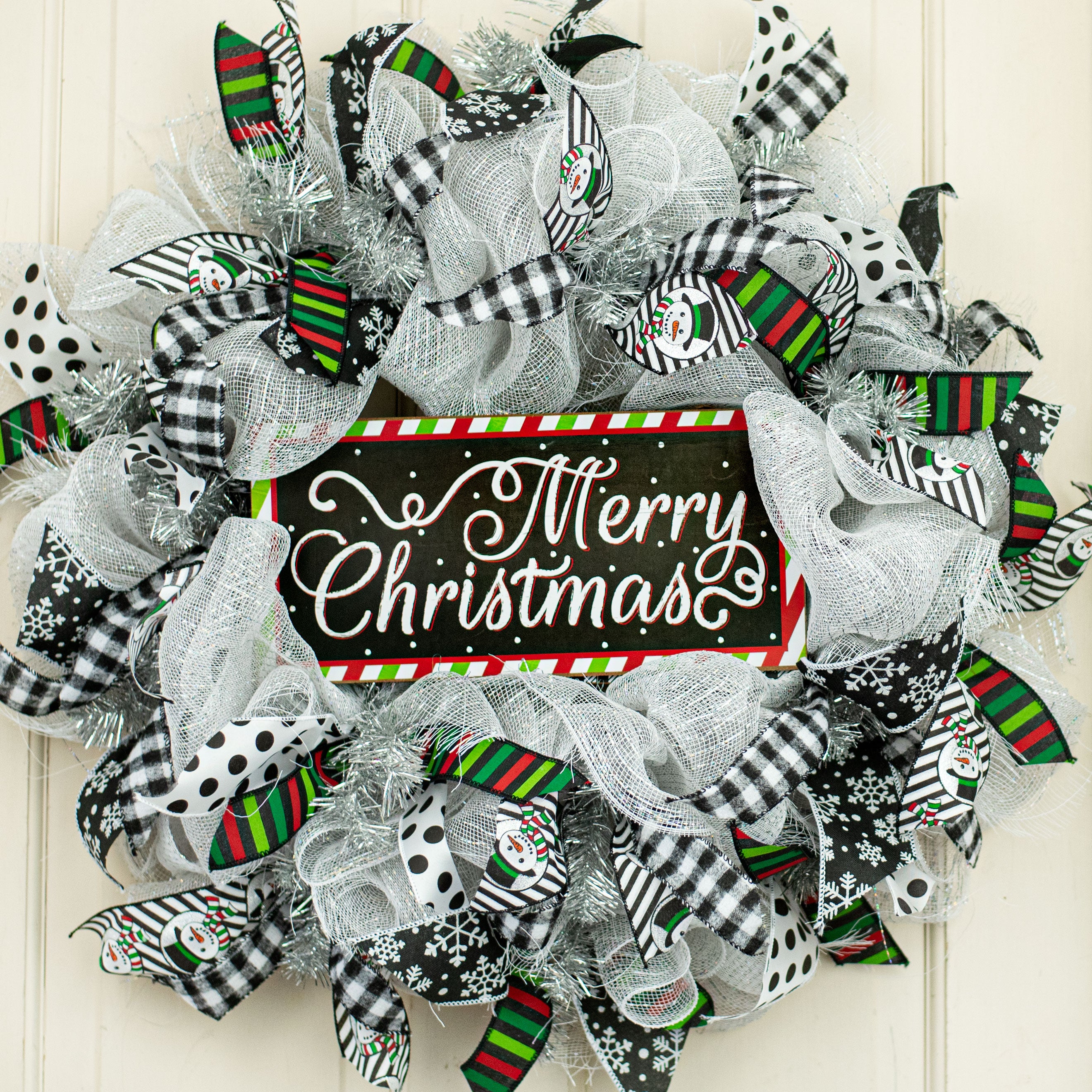 12" Wooden Sign: Merry Christmas Diagonal Stripe Lifestyle Photo