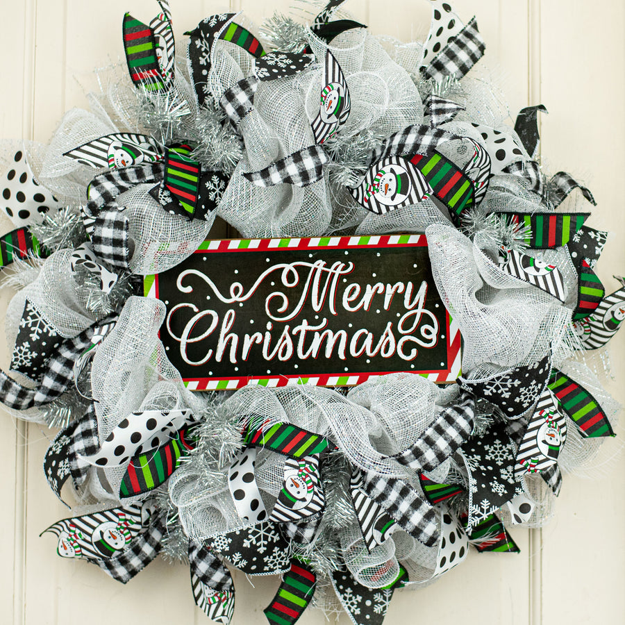 12" Wooden Sign: Merry Christmas Diagonal Stripe Lifestyle Photo
