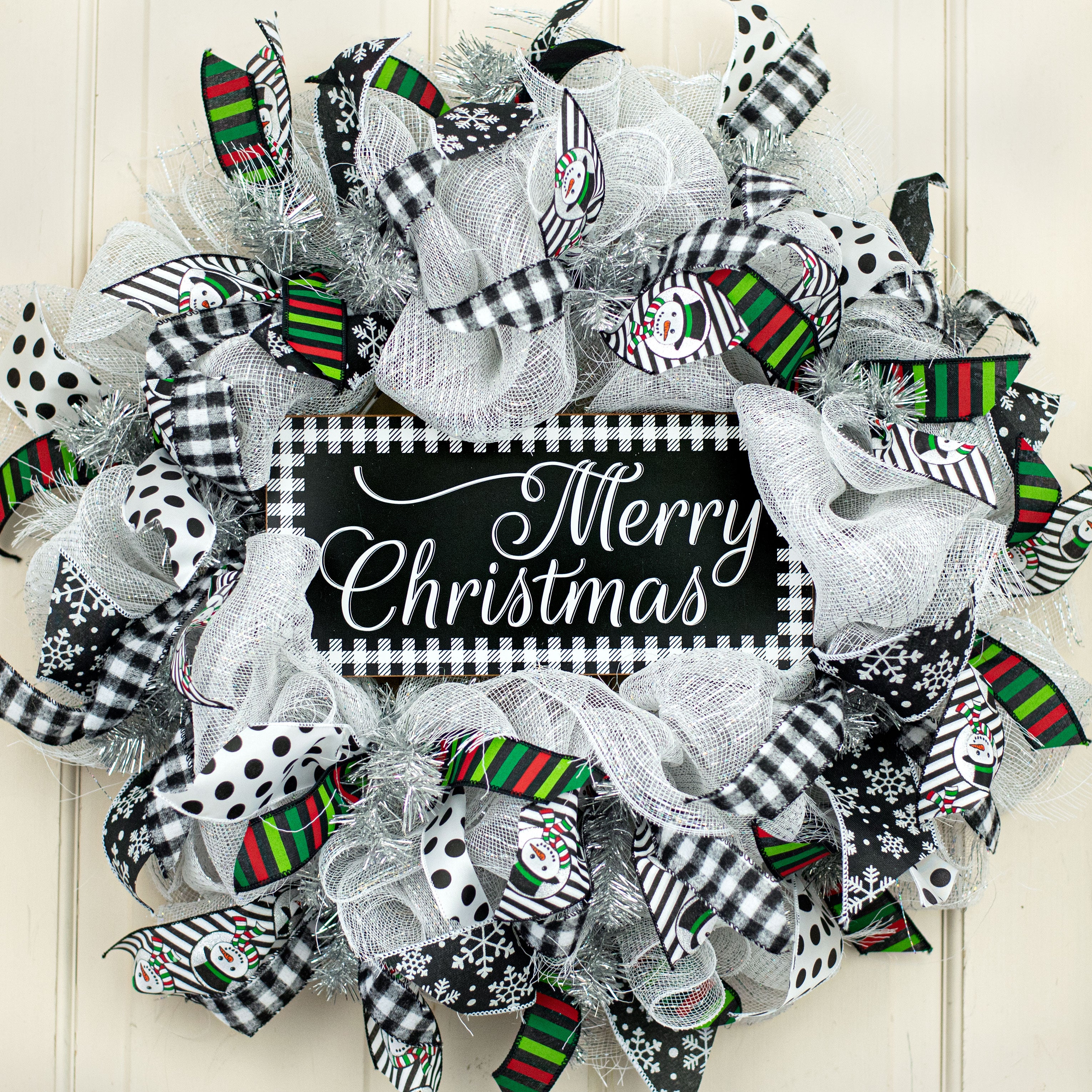 12" Wooden Sign: Merry Christmas Gingham Edge Lifestyle Photo