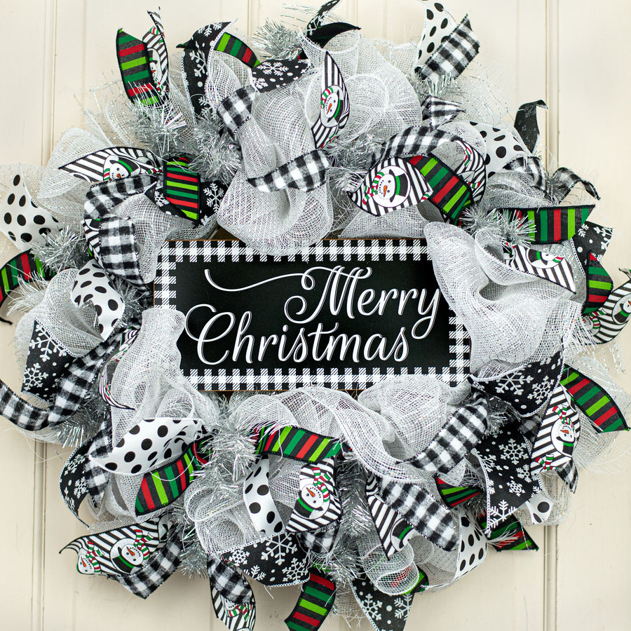 12" Wooden Sign: Merry Christmas Gingham Edge Lifestyle Photo