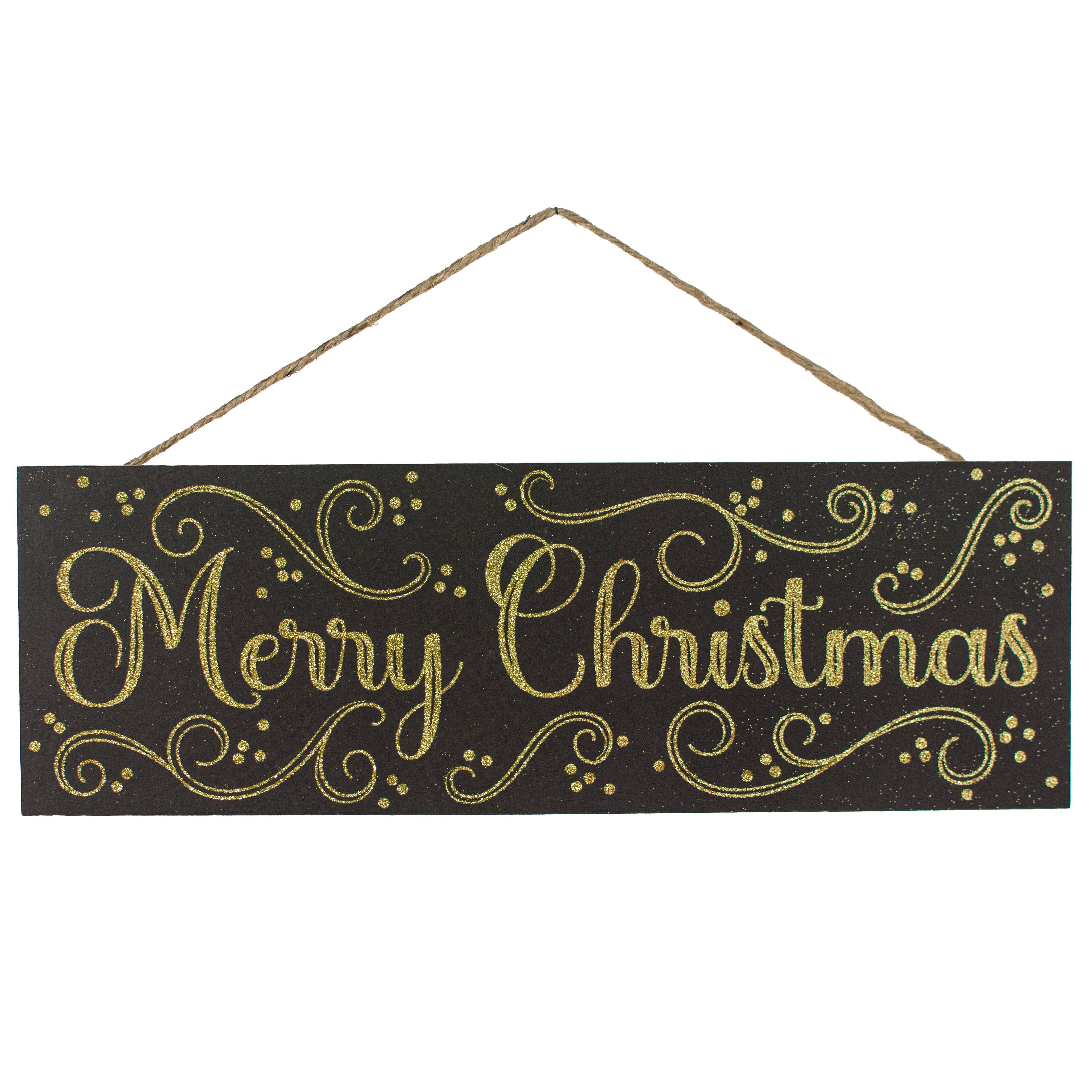15" Wooden Sign: Merry Christmas Glitter Swirls - Black & Gold Item Number: AP787202
