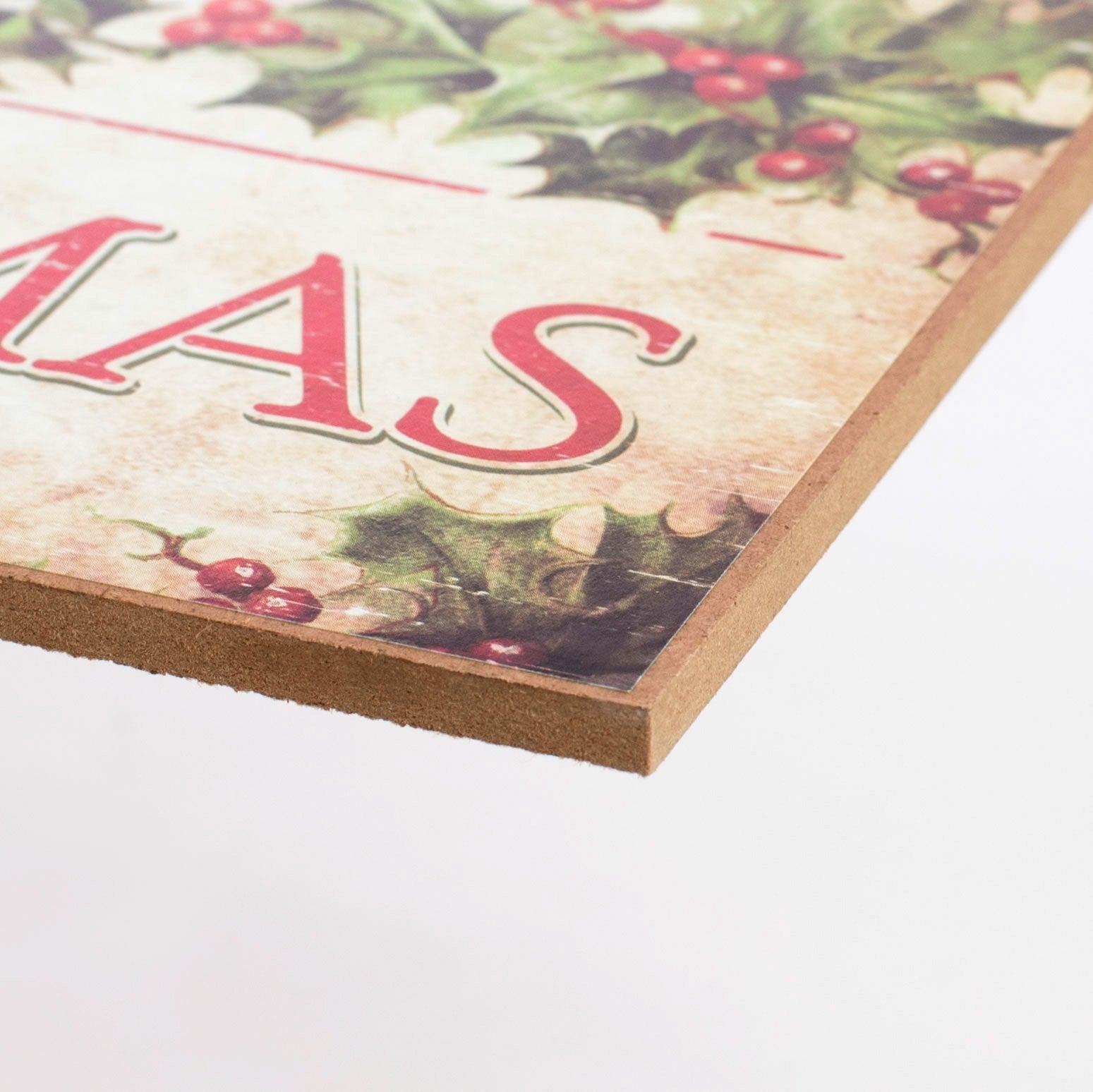 12" Wooden Sign: Merry Christmas with Holly detail photo 3