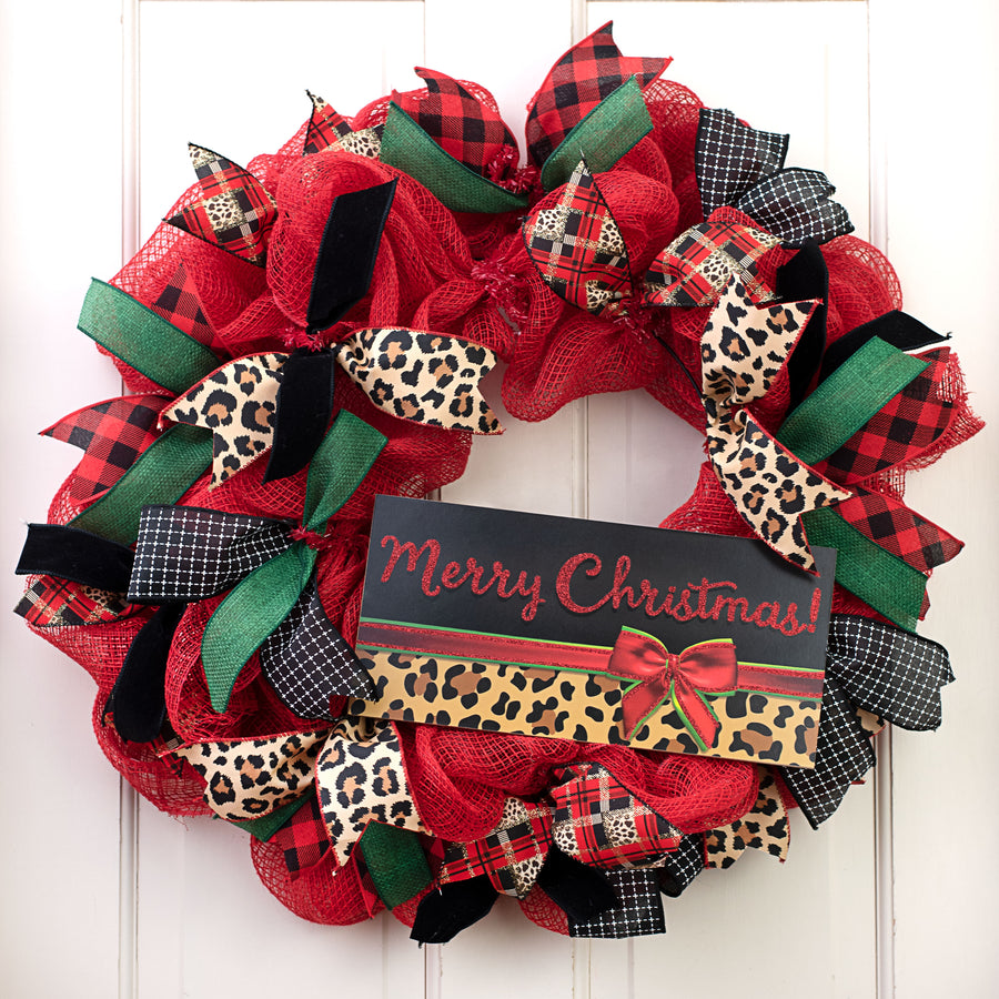 12" Wooden Sign: Merry Christmas Leopard Print Gift Lifestyle Photo