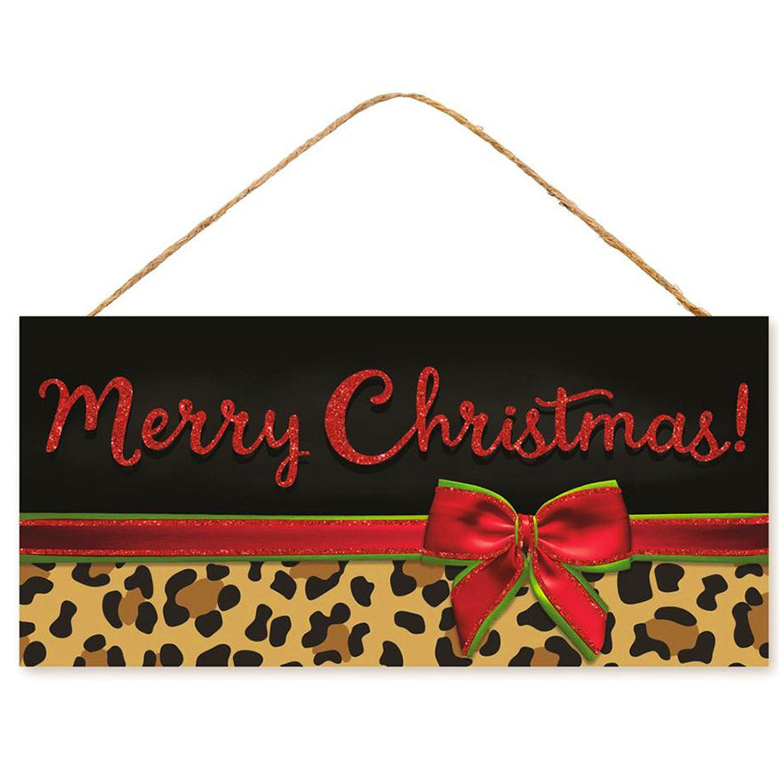 12" Wooden Sign: Merry Christmas Leopard Print Gift Item Number: AP8943