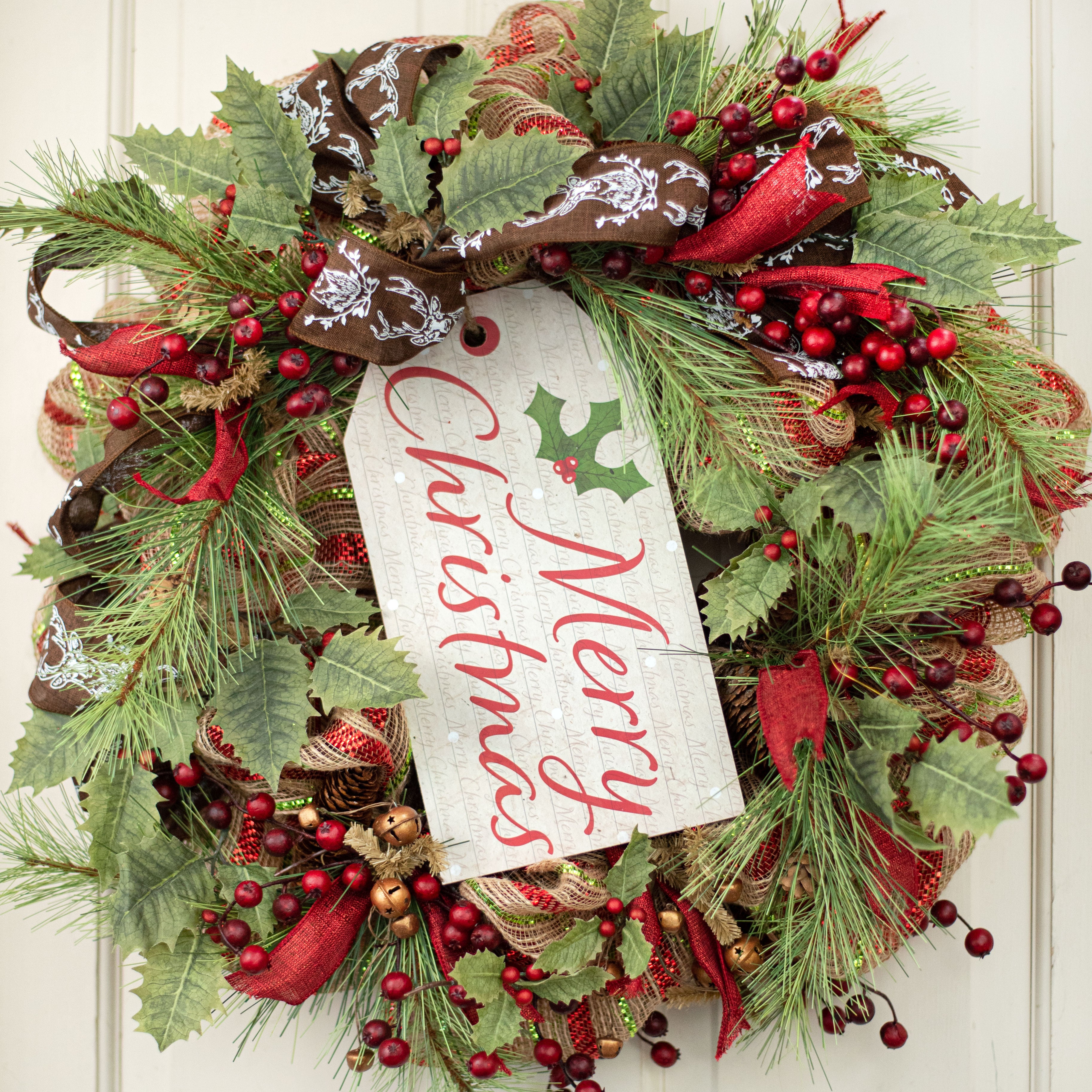 12" Wooden Sign: Merry Christmas Luggage Tag Lifestyle Photo