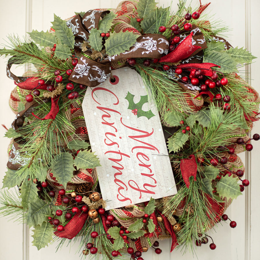 12" Wooden Sign: Merry Christmas Luggage Tag Lifestyle Photo