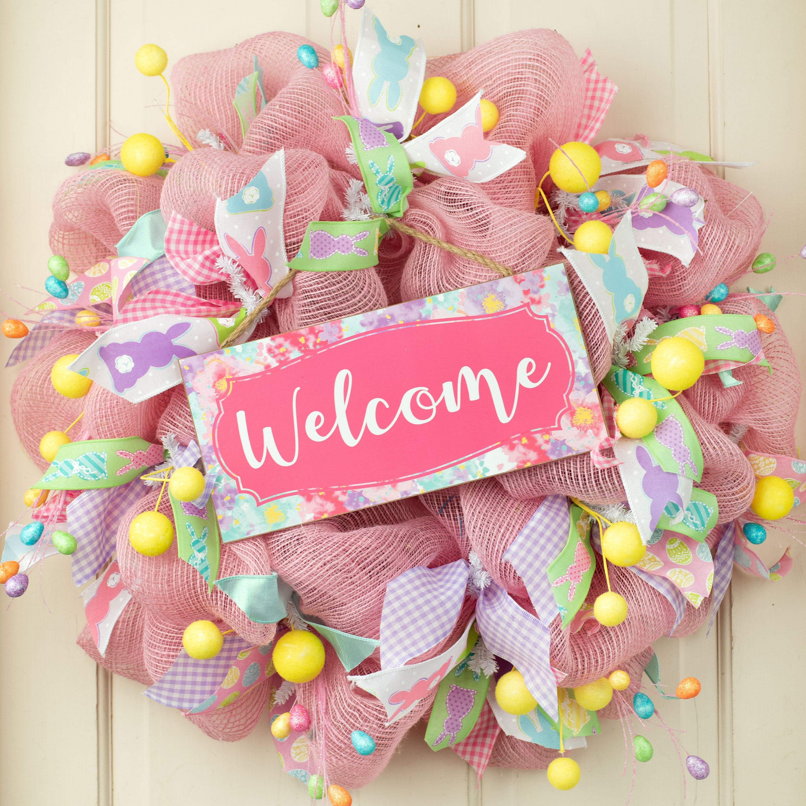 12" Wooden Sign: Pink Floral Welcome Lifestyle Photo